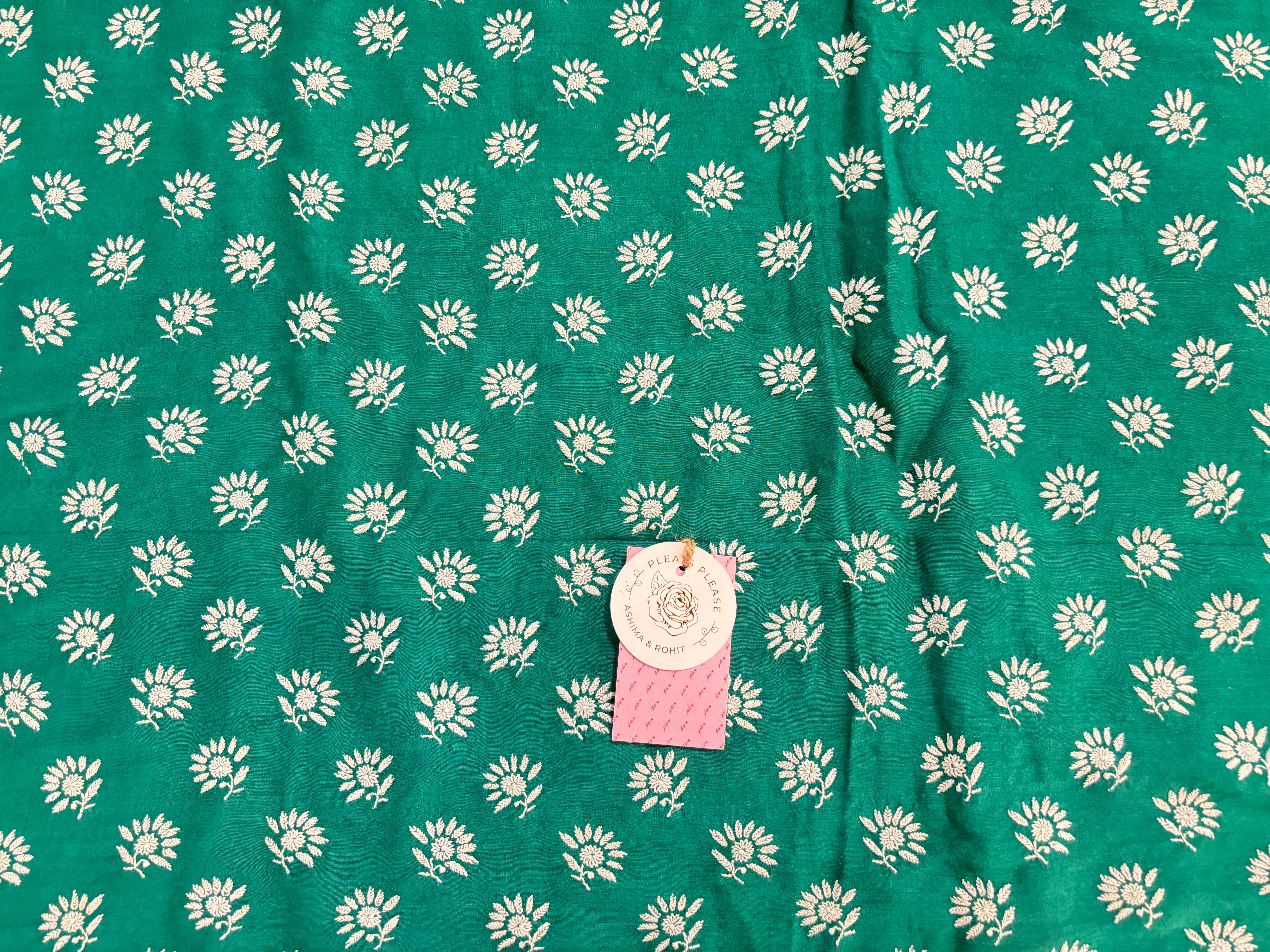 Emerald Green Monga Silk Chikankari Kurta & Dupatta