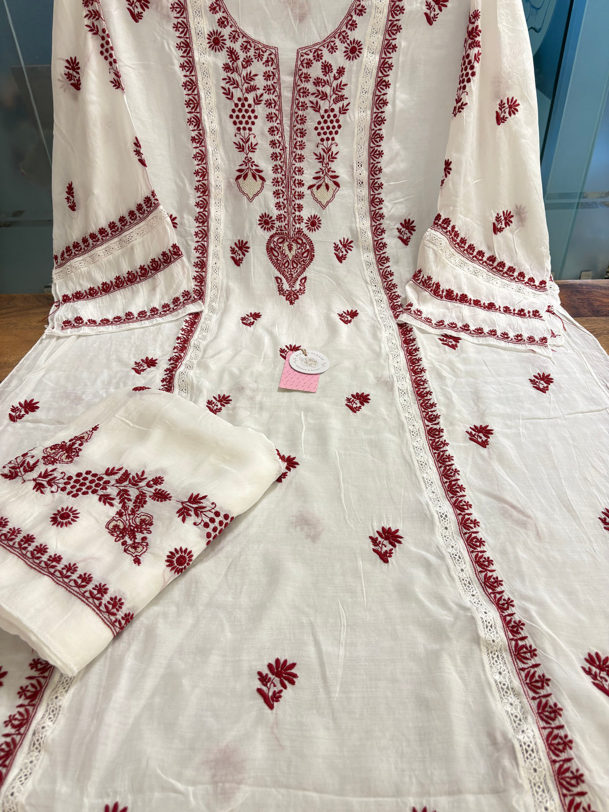 Dyeable Muslin Chikankari Kurta & Dupatta