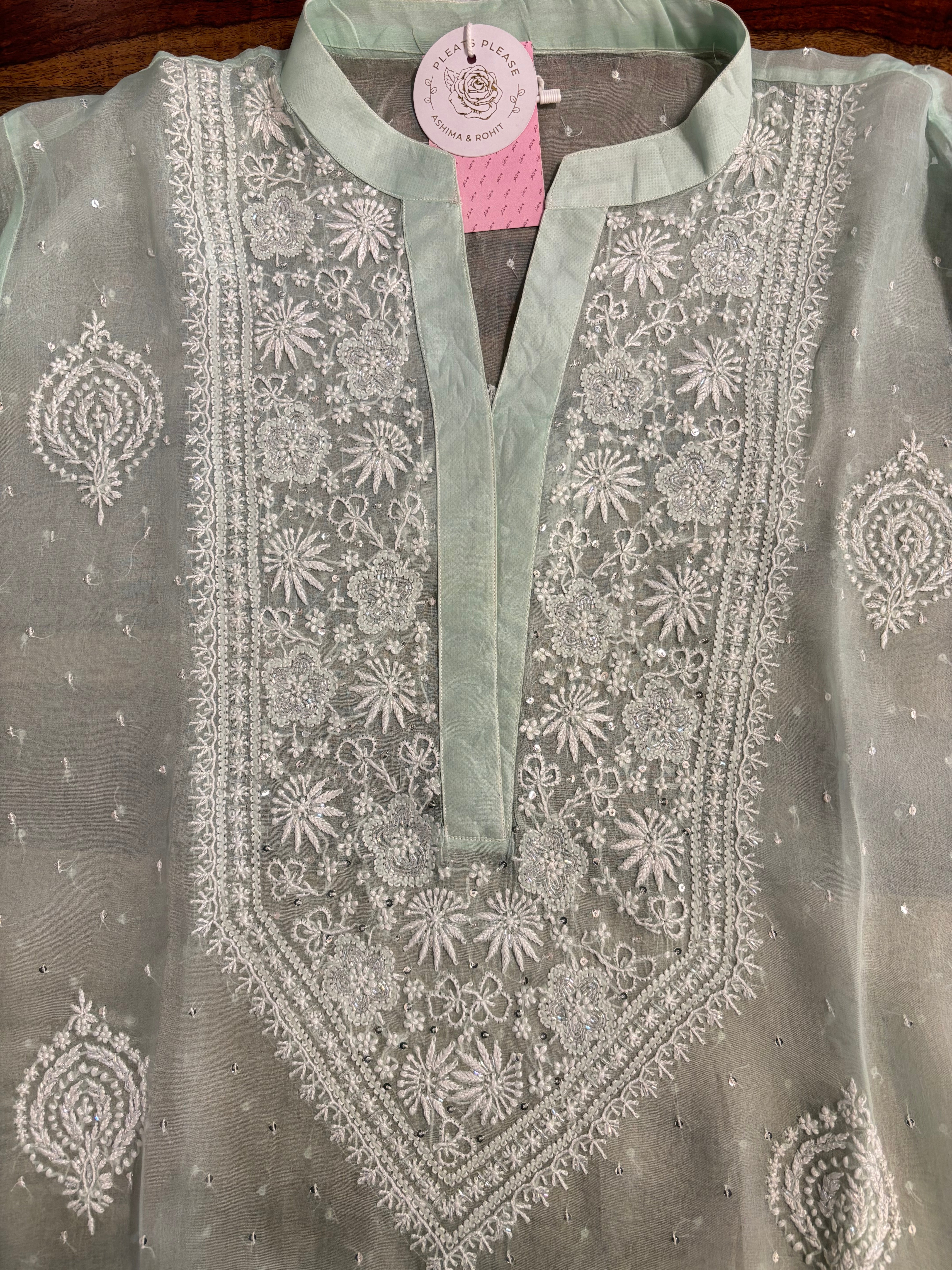 Sea Green Pure Organza Chikankari Co-ord Set