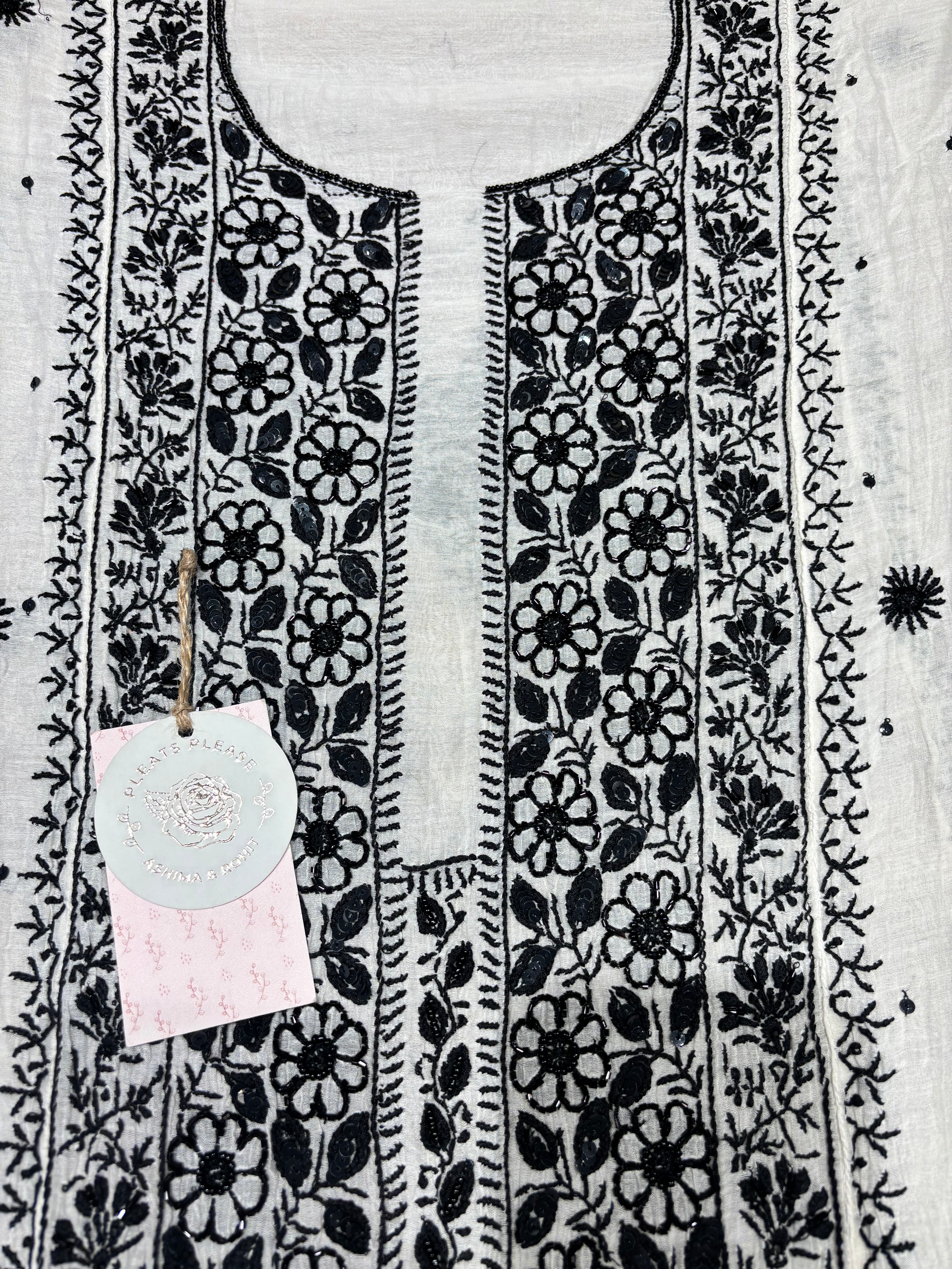 Dyeable Chanderi mul Chikankari Kurta and Dupatta Set