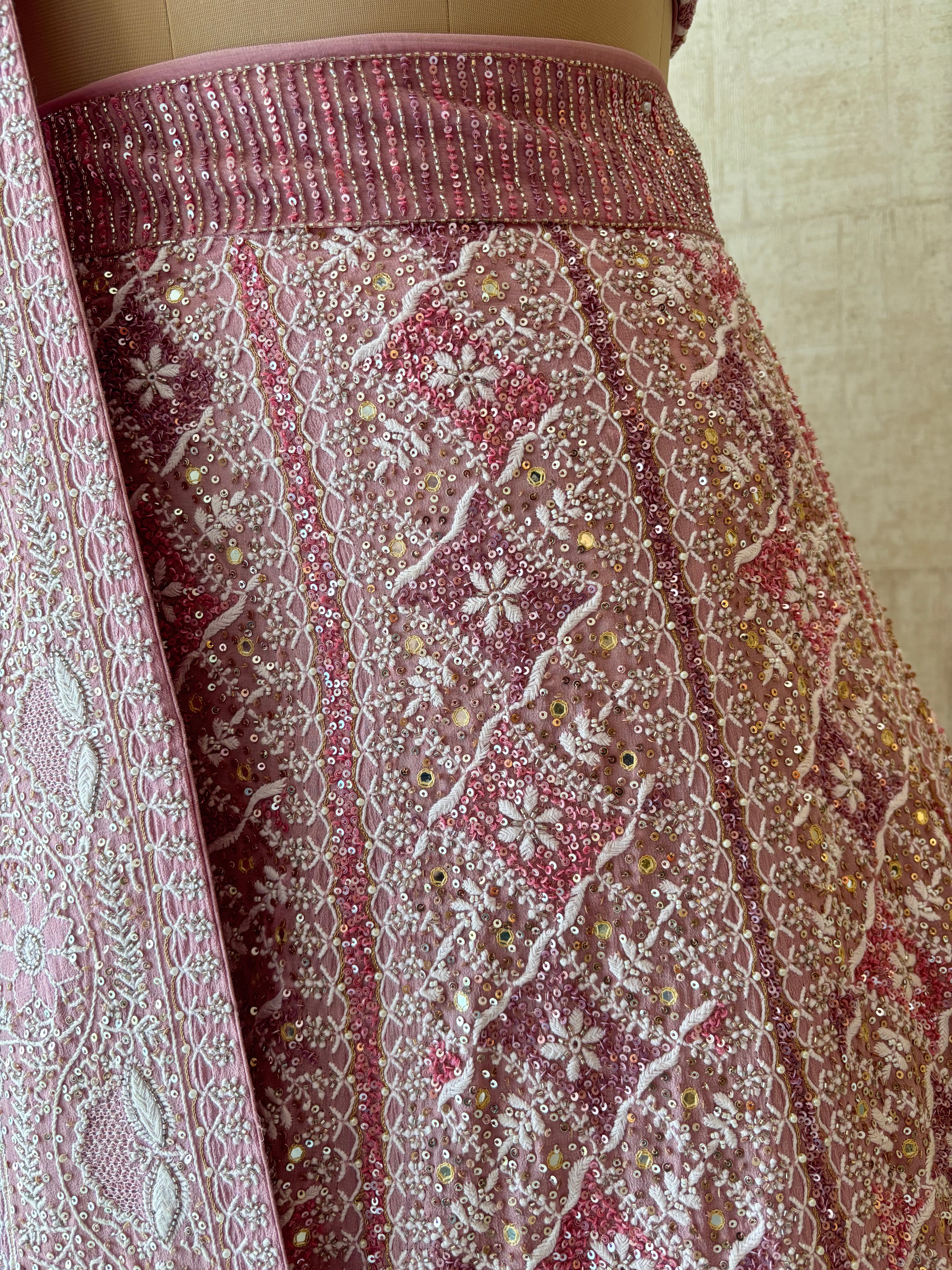 Onion Pink Pure & Premium Georgette Chikankari Lehenga Set