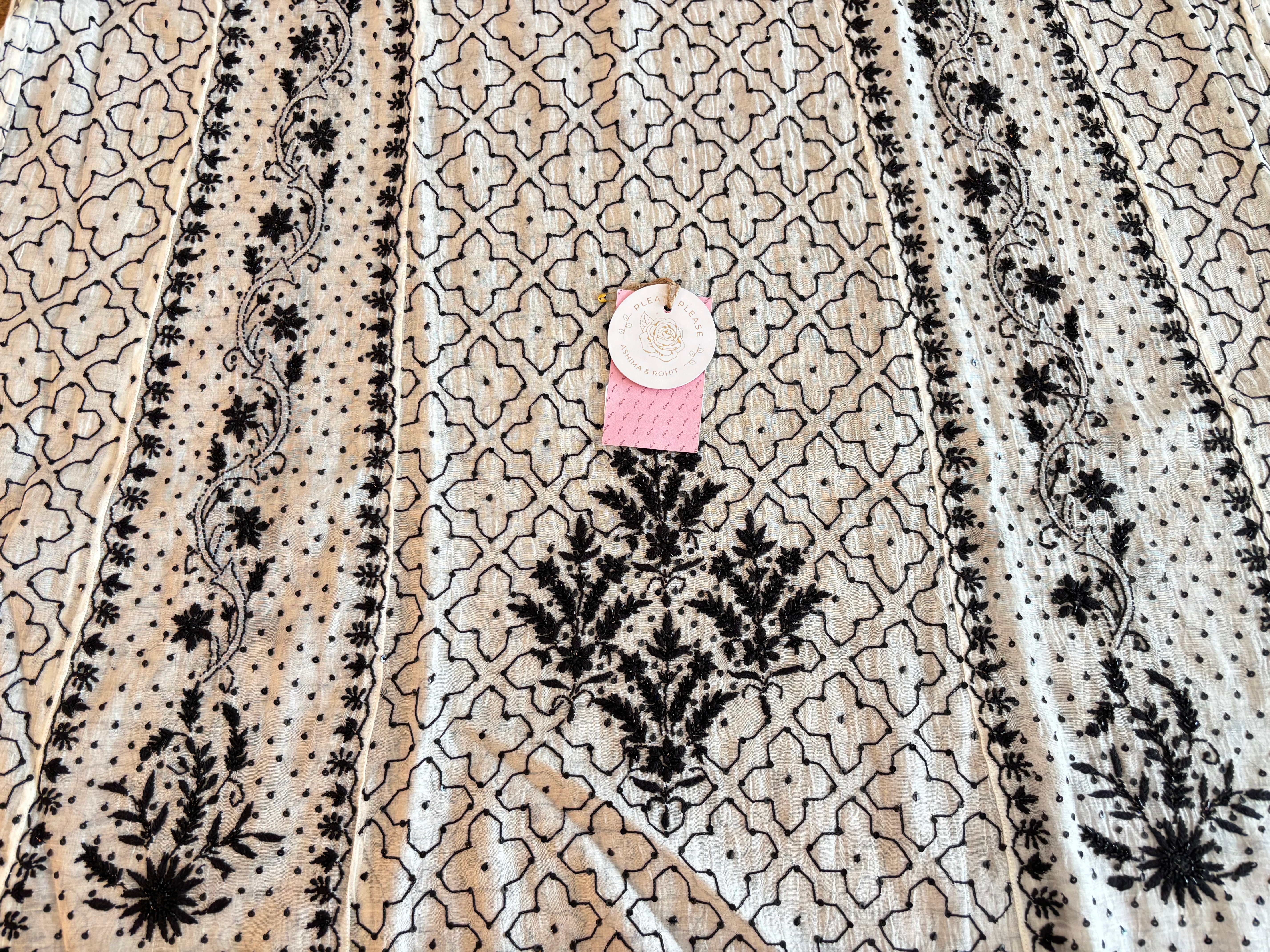 Dyeable Black and White Chanderi Mul Chikankari Anarkali & Dupatta