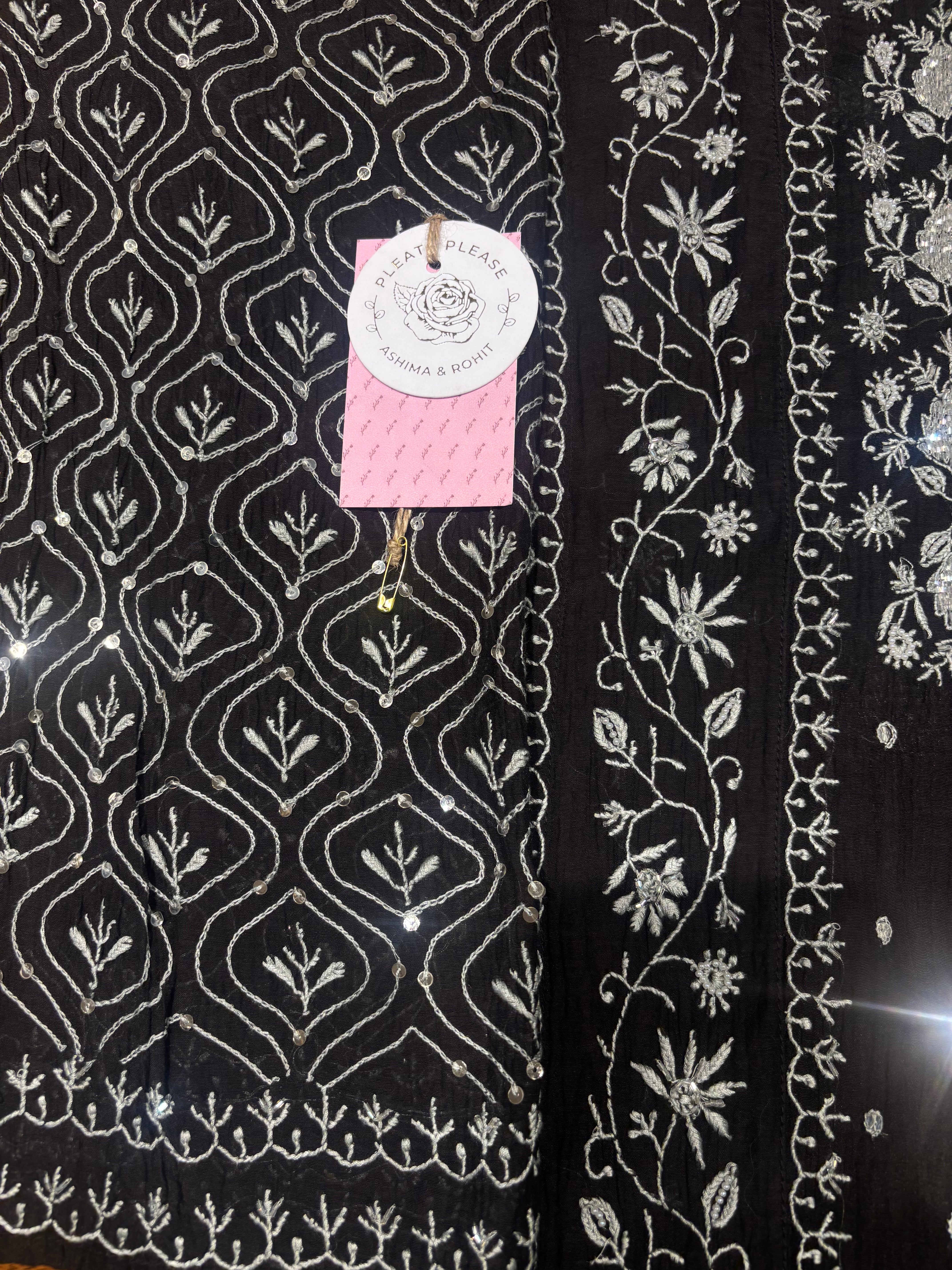 Black Chanderi Mul Chikankari Kurta & Dupatta Set