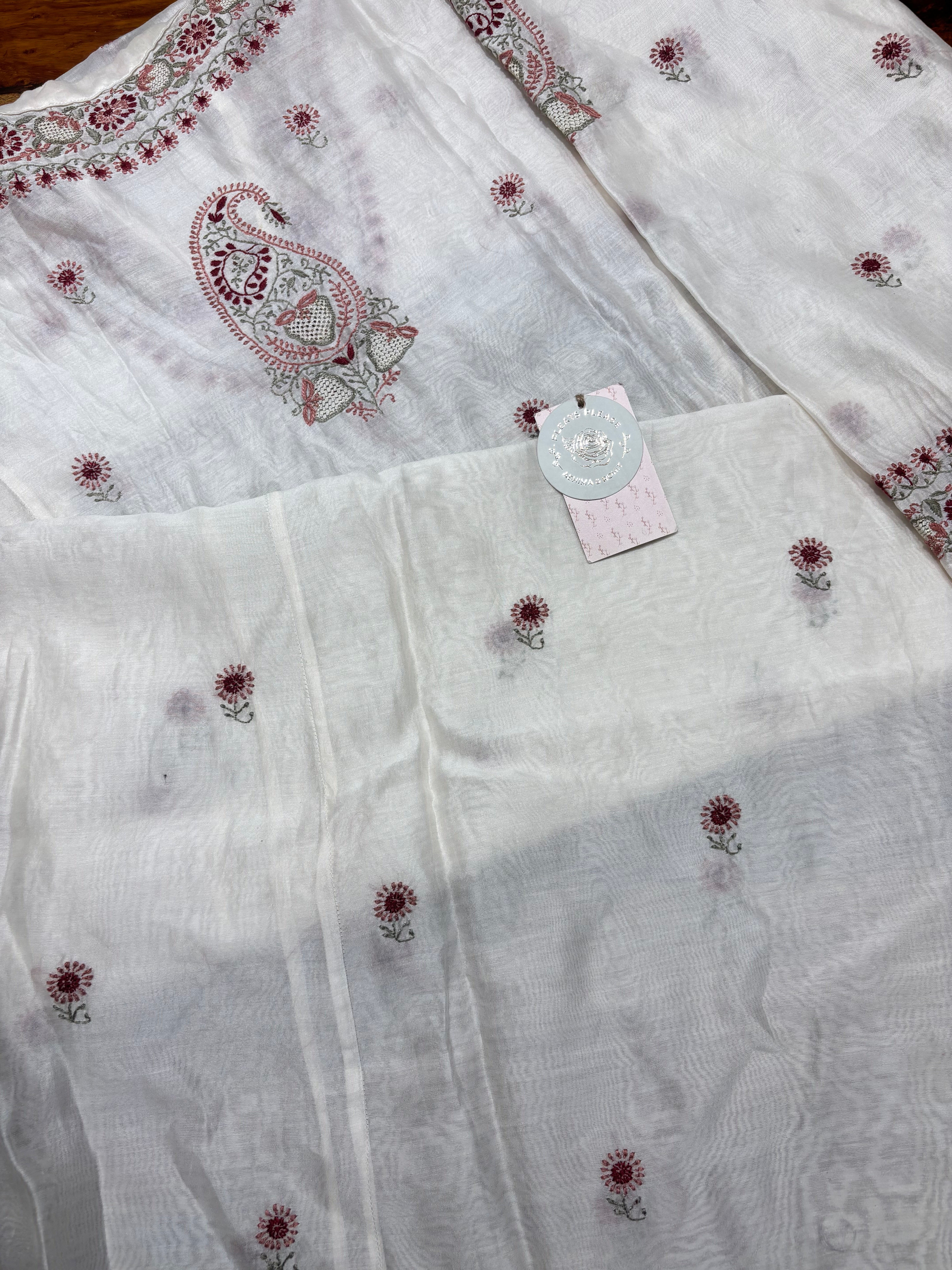 Dyeable chanderi Silk Chikankari Choga Kurta