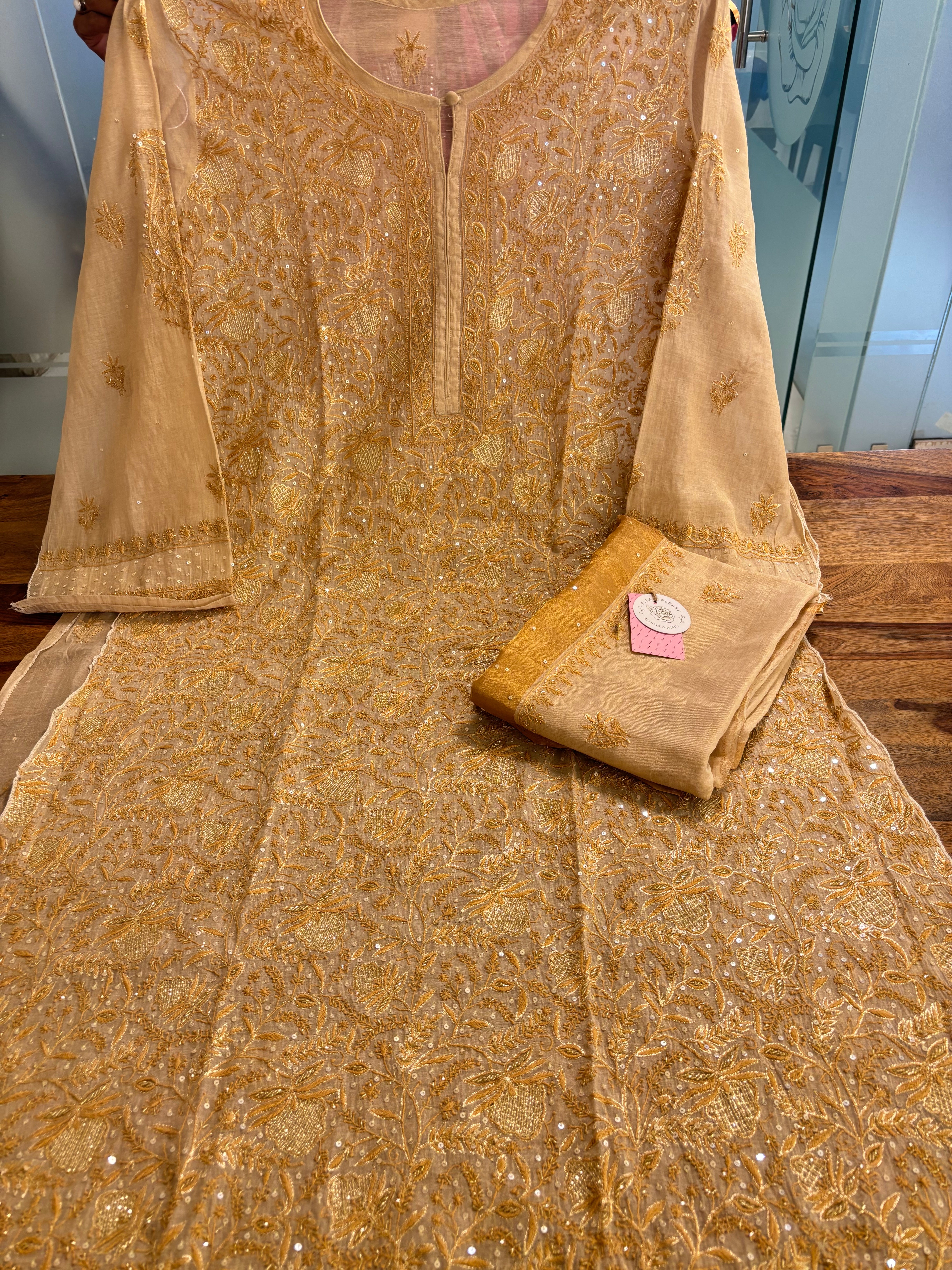 Dyeable Pure Tissue Heavy Jaal Chikankari Kurta & Dupatta