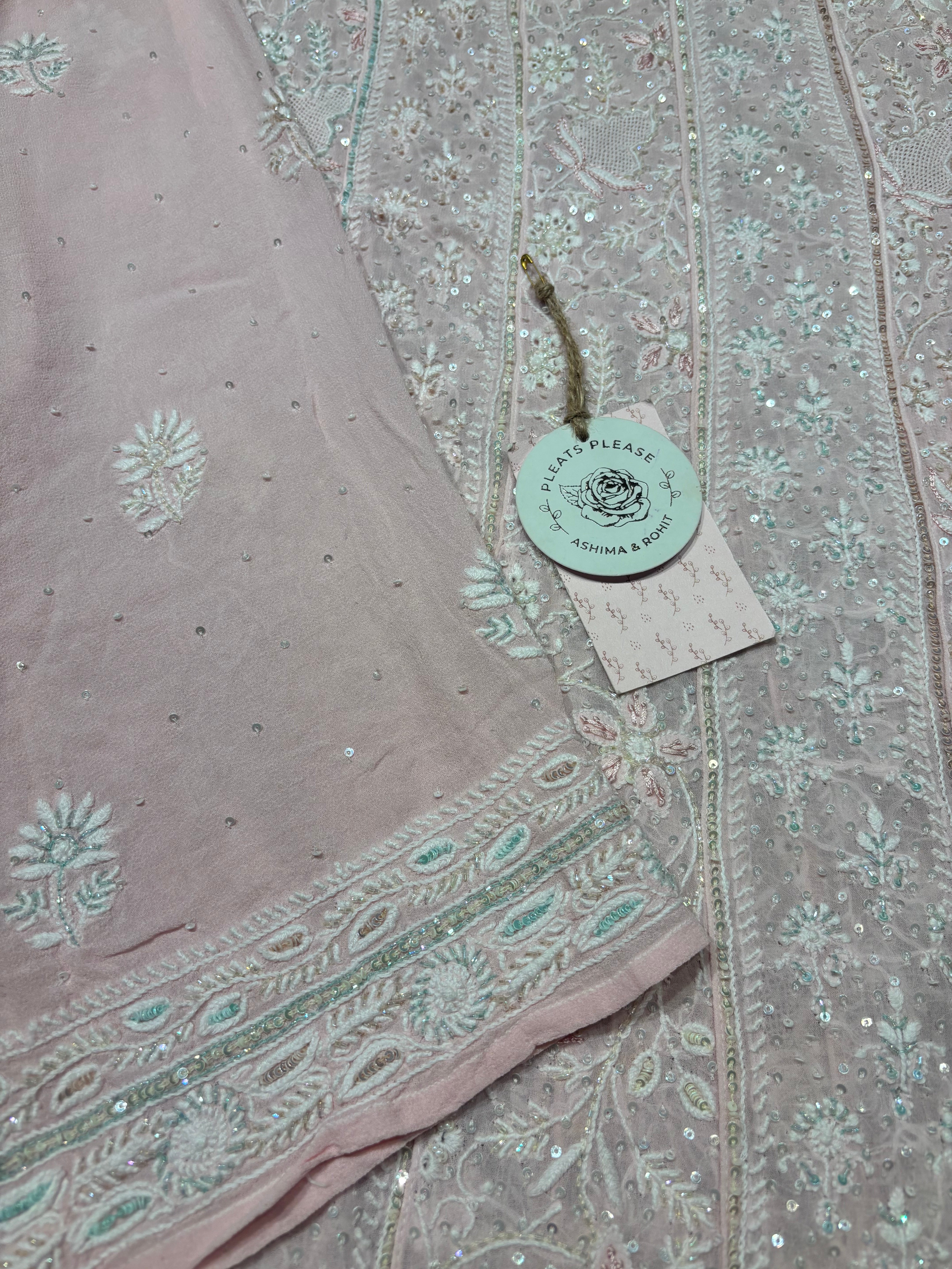 Pink Pure and Premium Georgette Chikankari Anarkali and Dupatta set