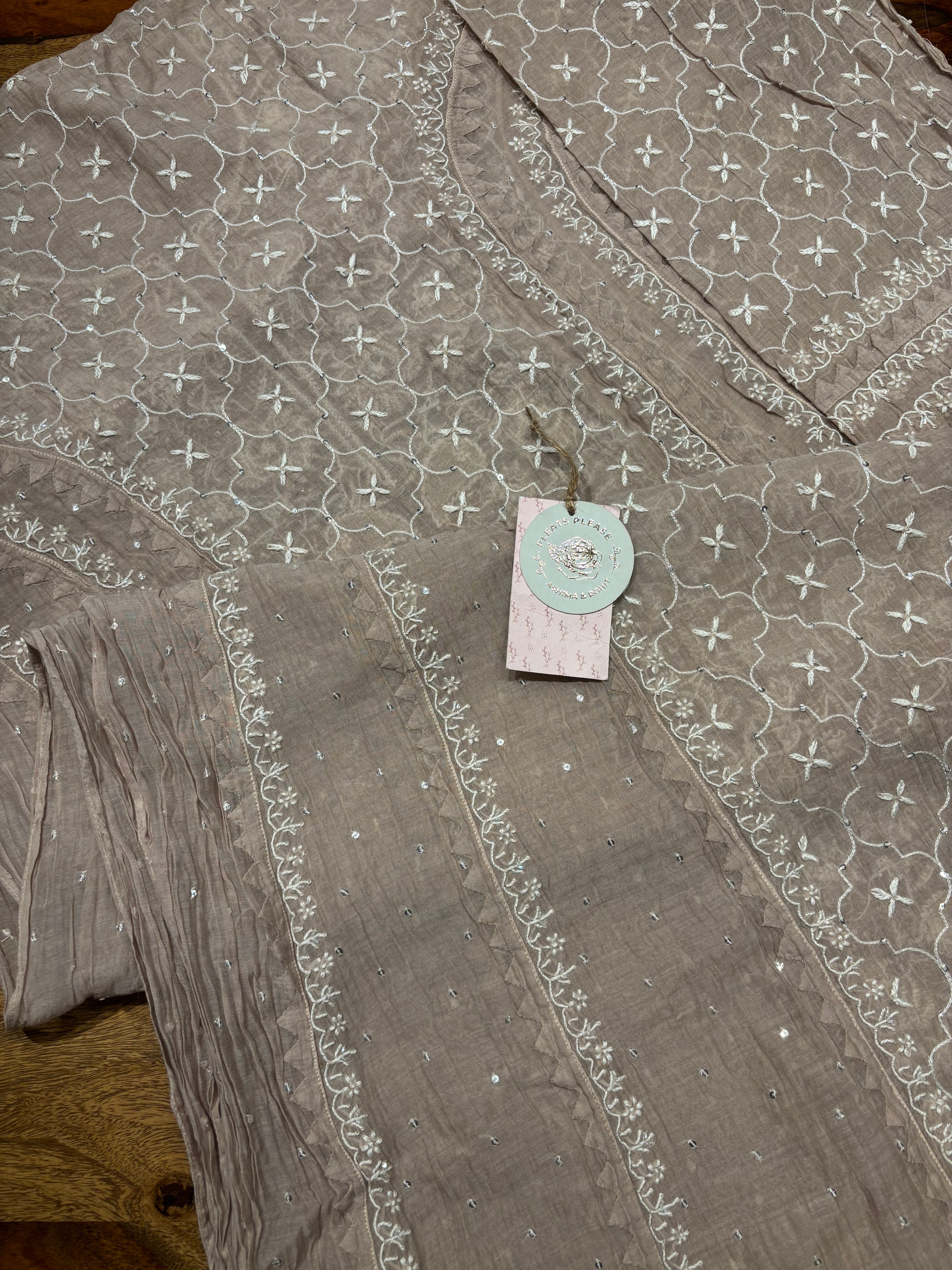 Chanderi Mul Chikankari Anarkali and Dupatta set