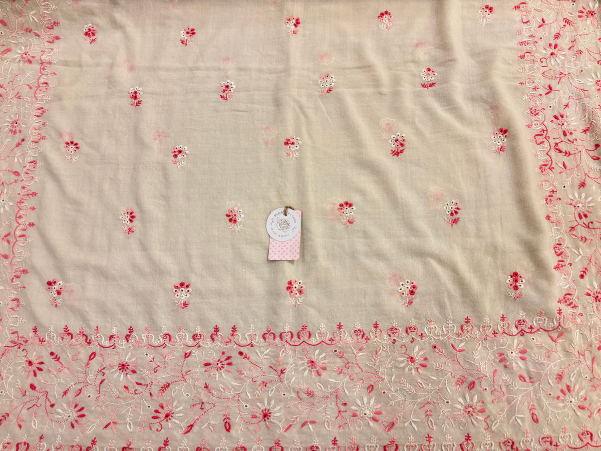 Ivory-Pink Pashmina Chikankari Shawl