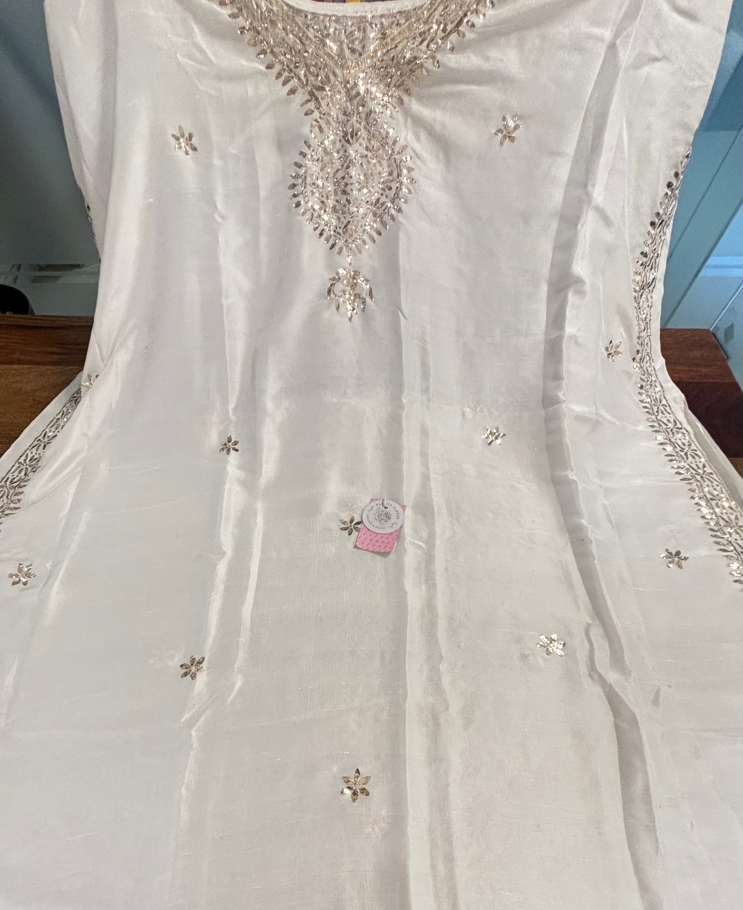 Dyeable Pure Silk Mukaish Kaftan & Pant