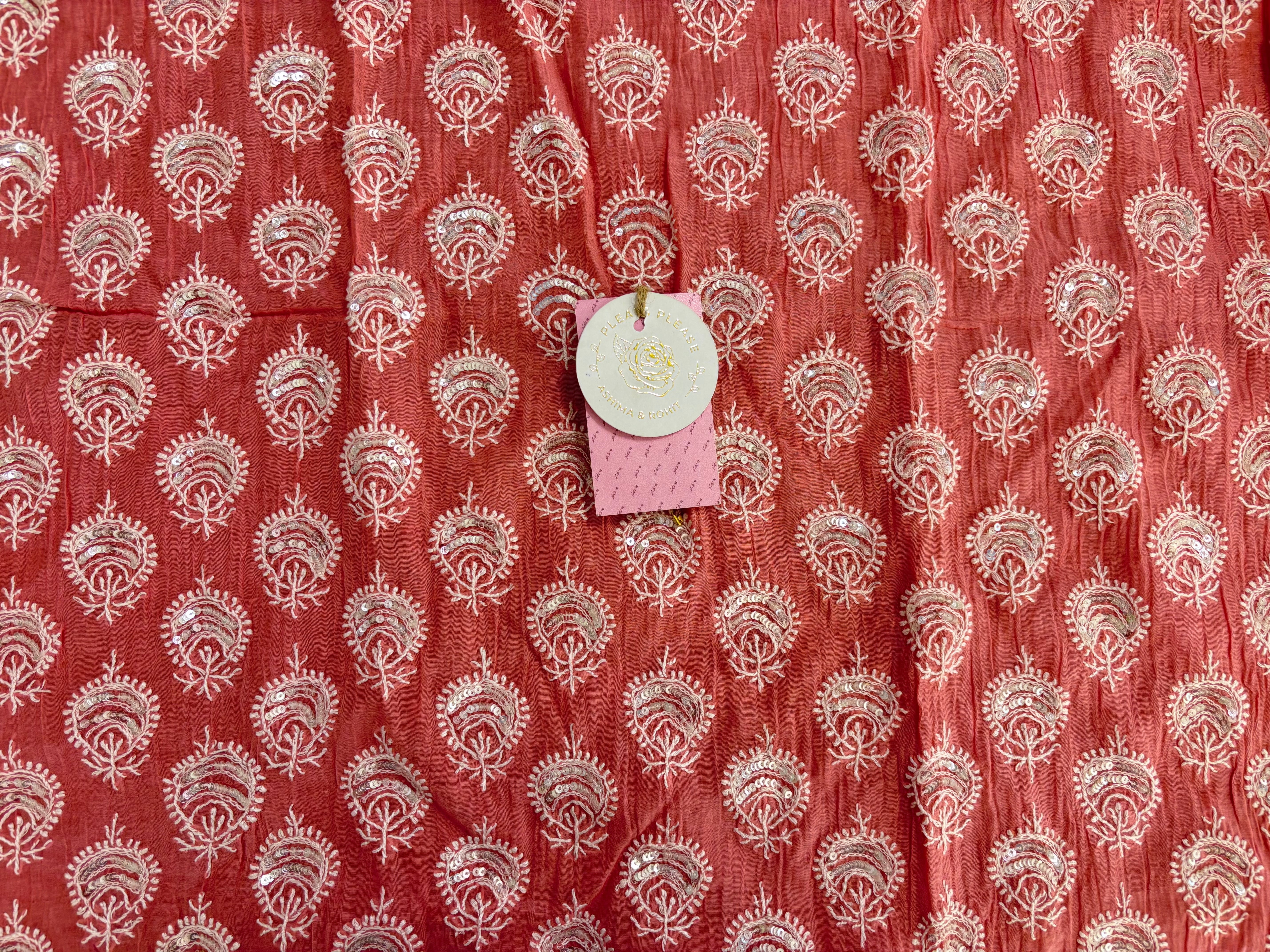 Peach Chanderi Mul Chikankari Kurta & Dupatta