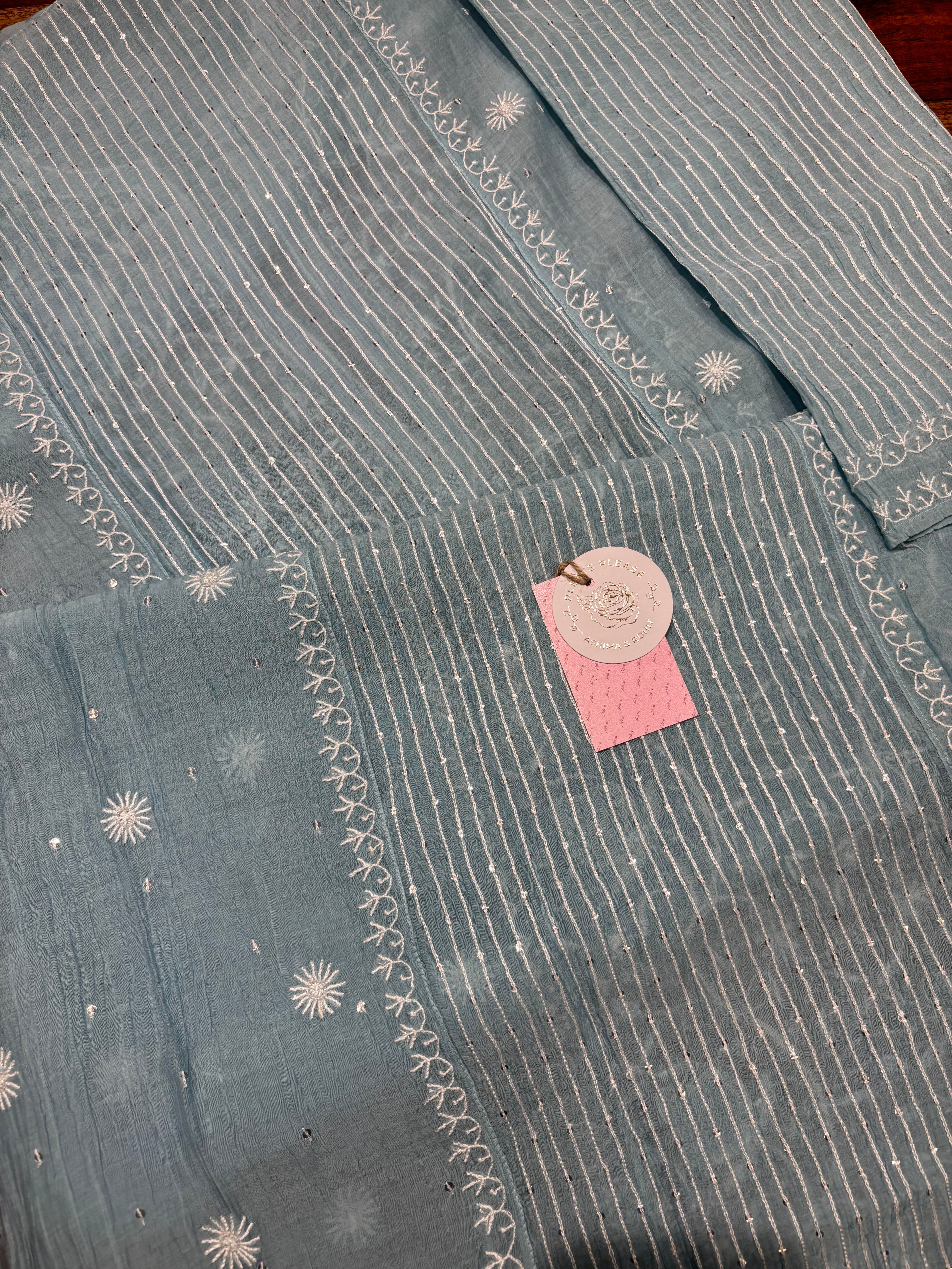 Powder Blue Chanderi Mul Chikankari Kurta and Dupatta Set