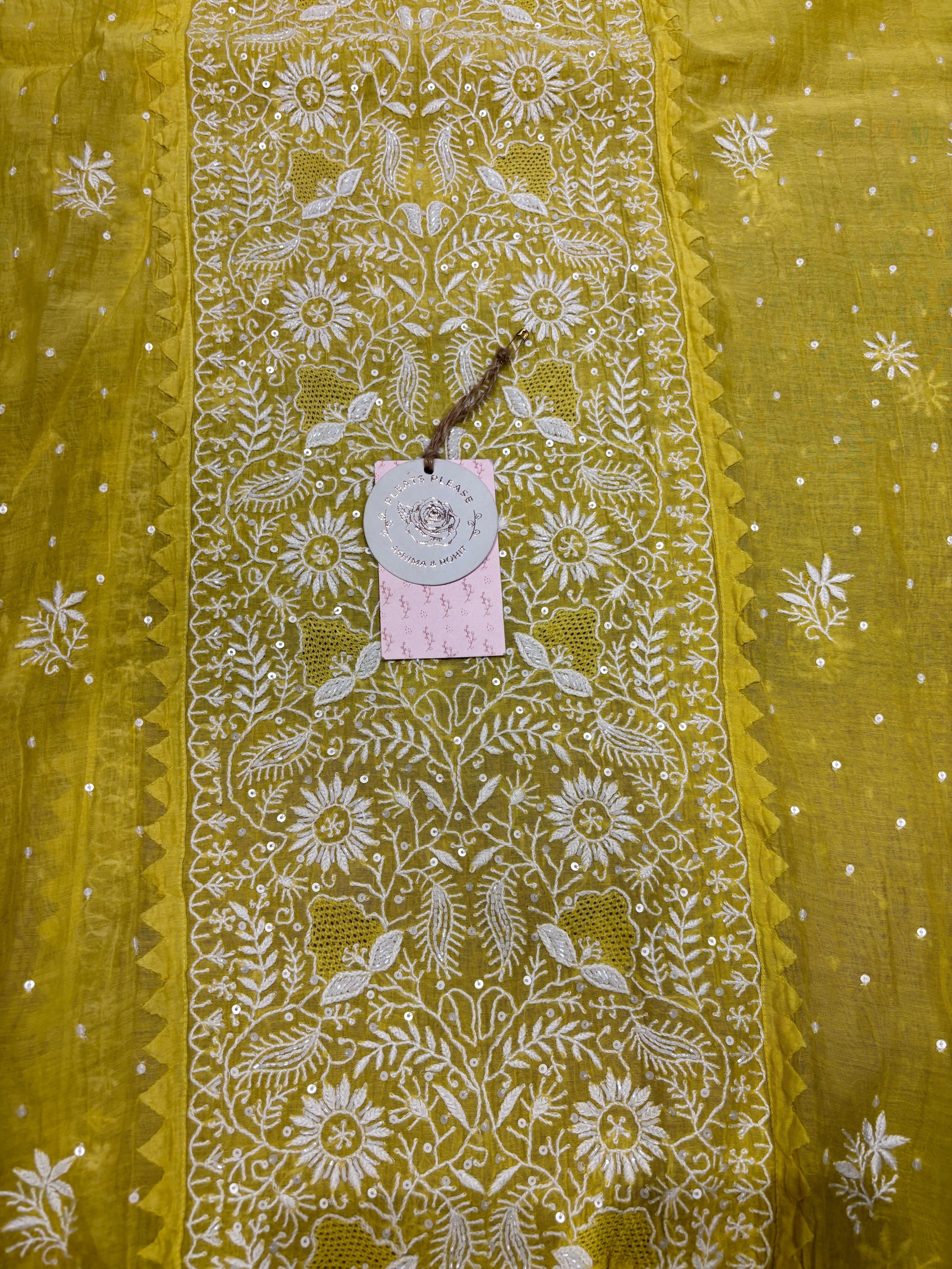 Yellow Chanderi Mul Chikankari Kurta and Dupatta set