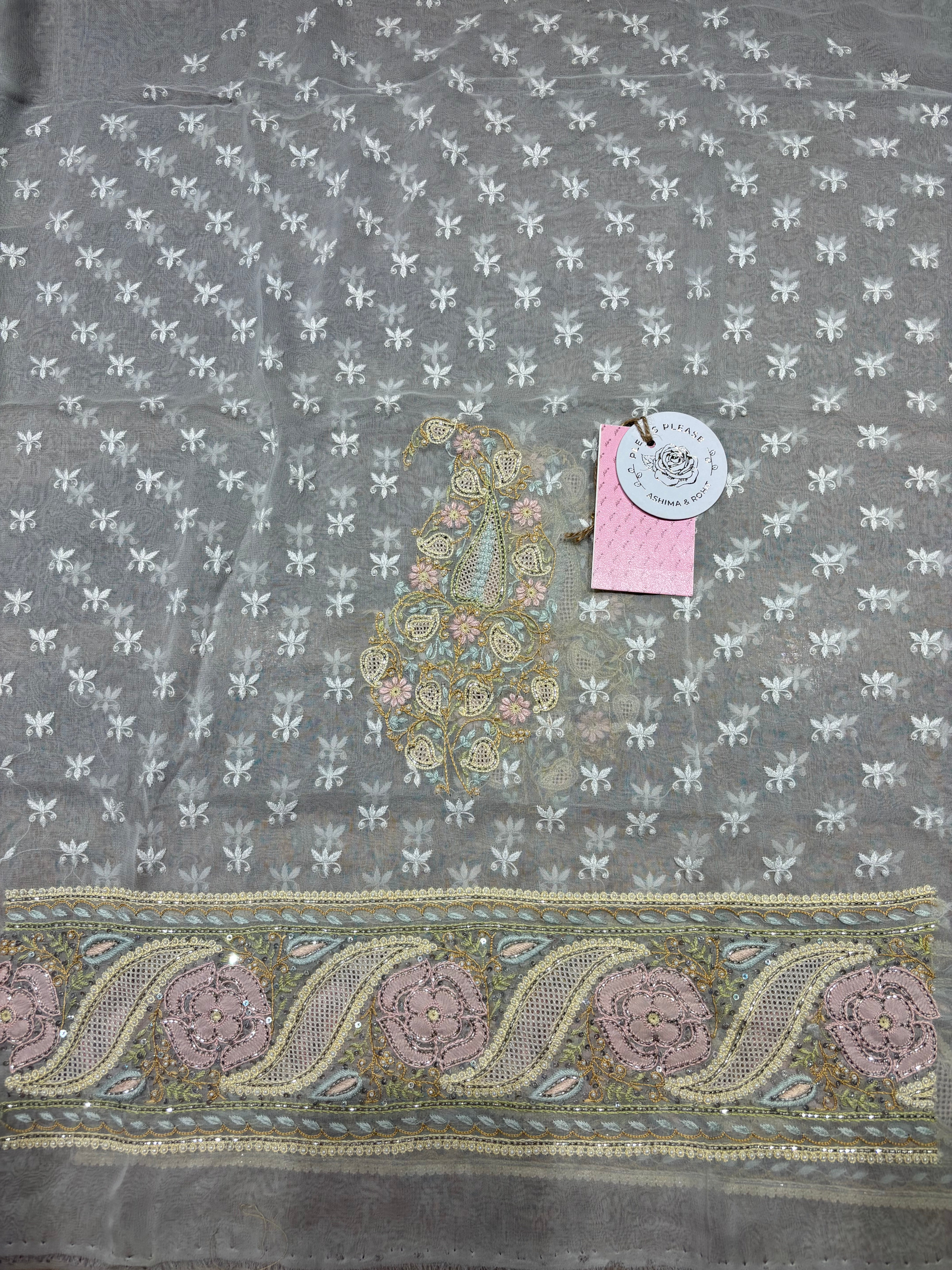 Gray Pure & Premium Georgette Kurta & Dupatta Fabric