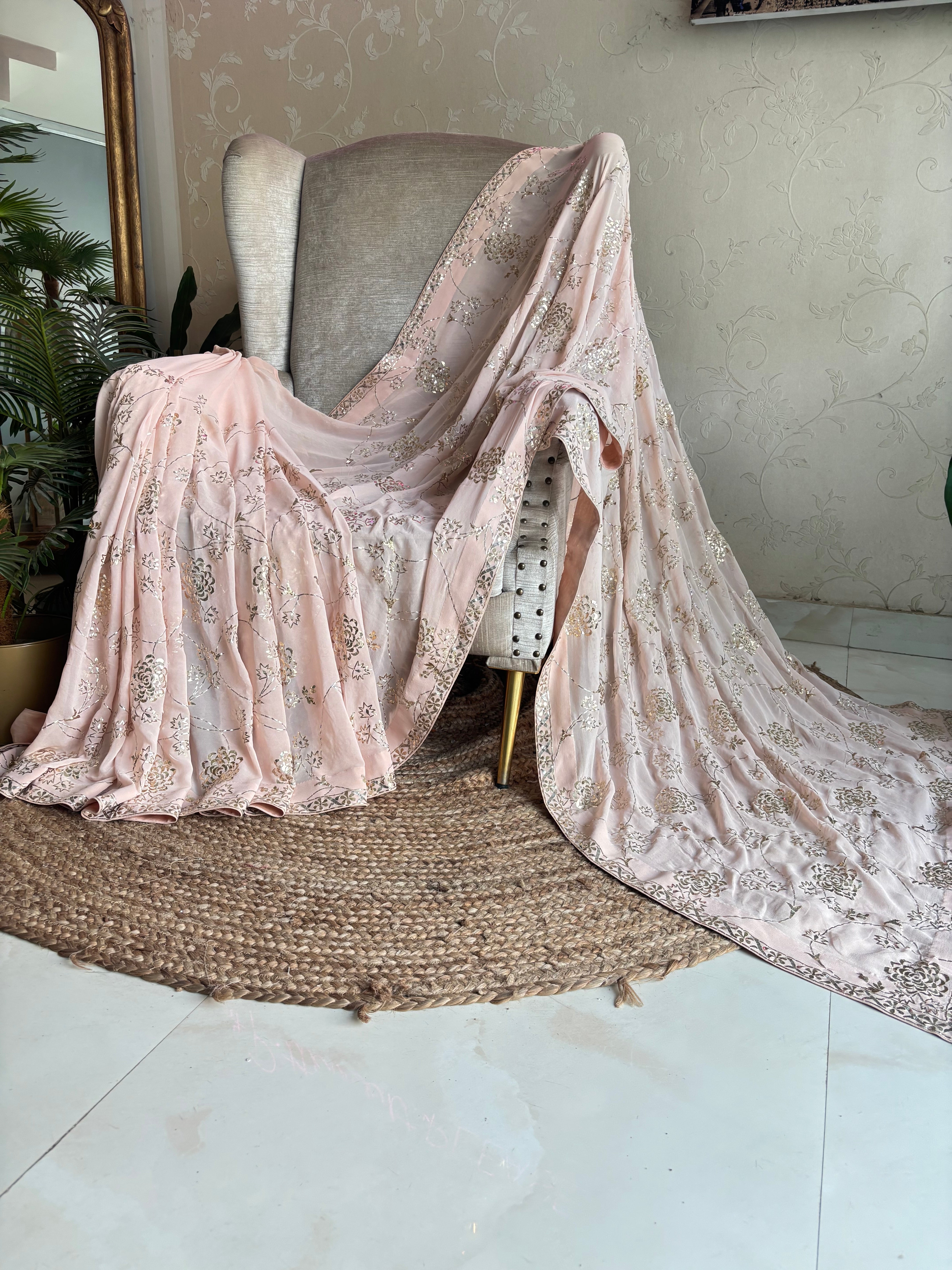 Camille Pink Pure Georgette Badla Saree