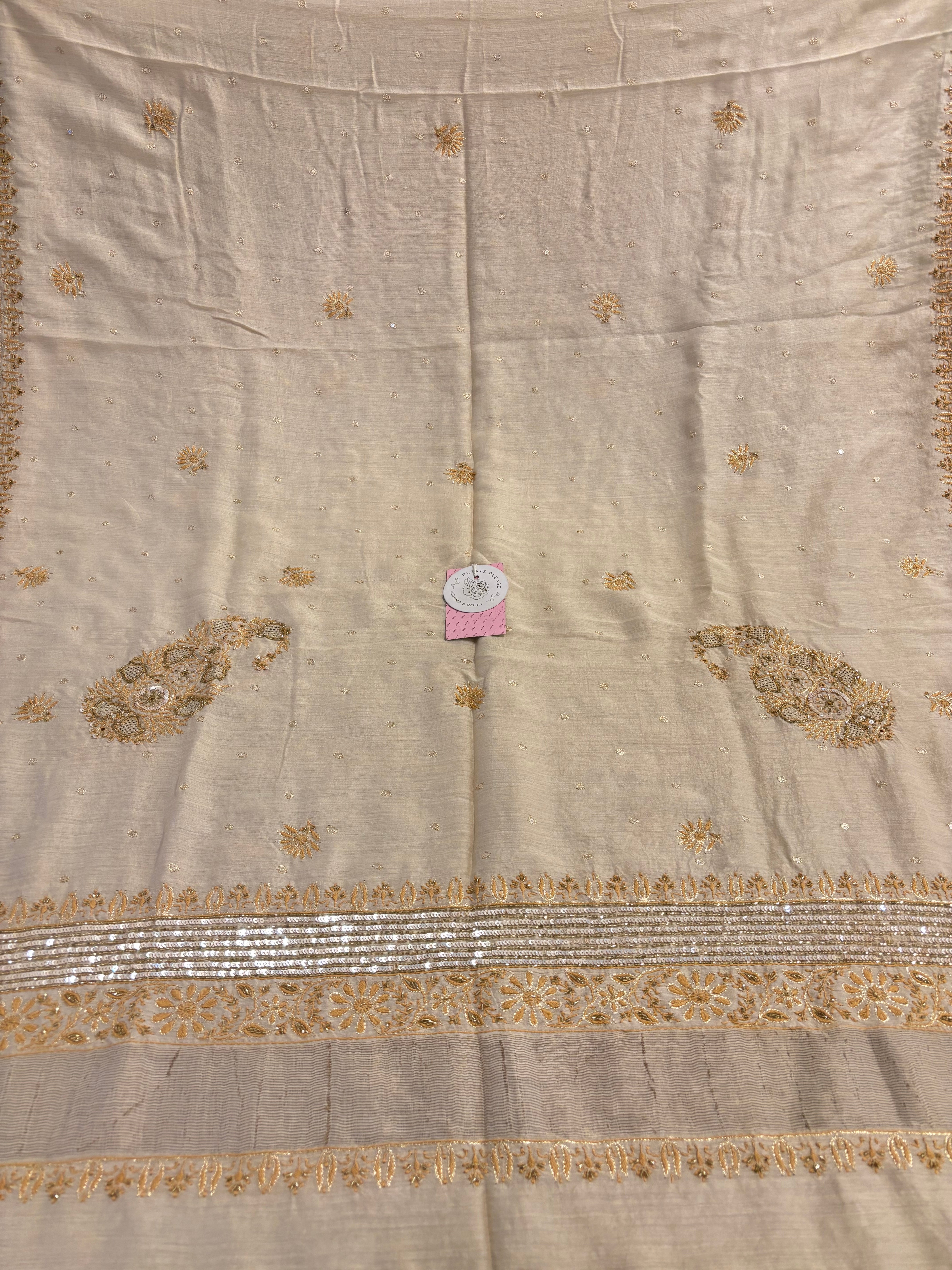 Dyeable Natural Monga Silk Chikankari A-line Kurta & Dupatta