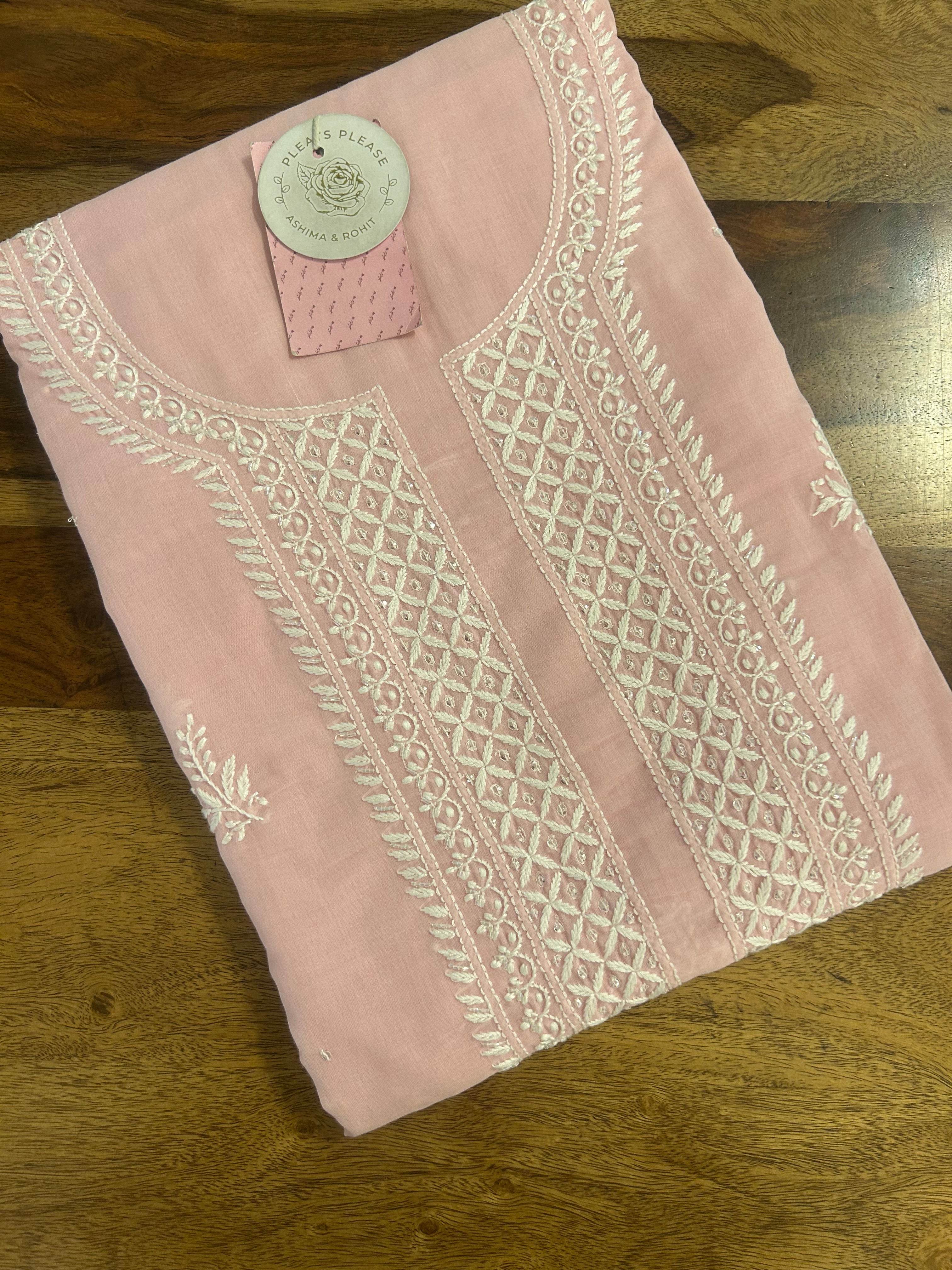 Peach Mulmul Chikankari Kurta