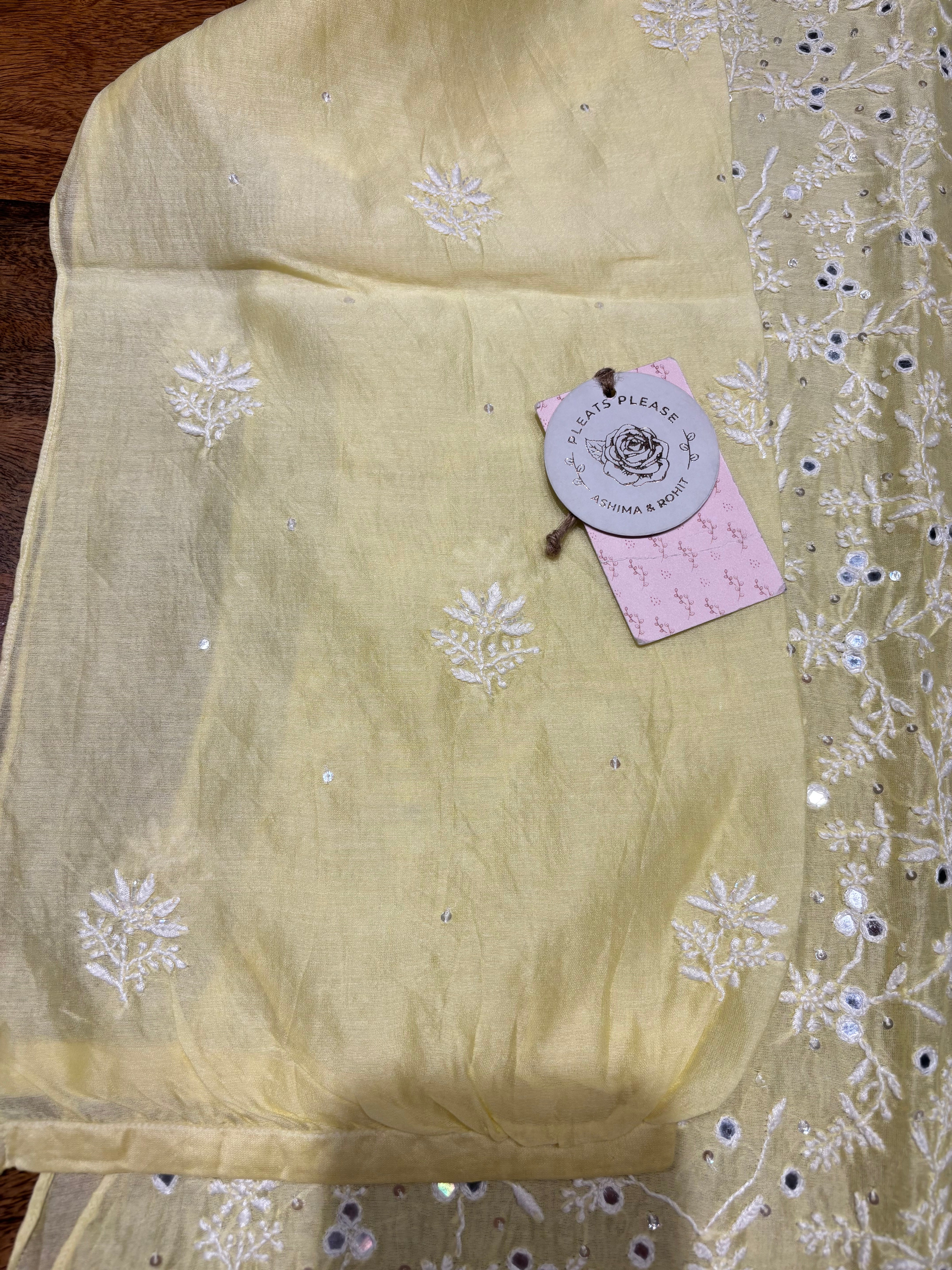Lime Yellow Chanderi Silk Chikankari Co-ord Set