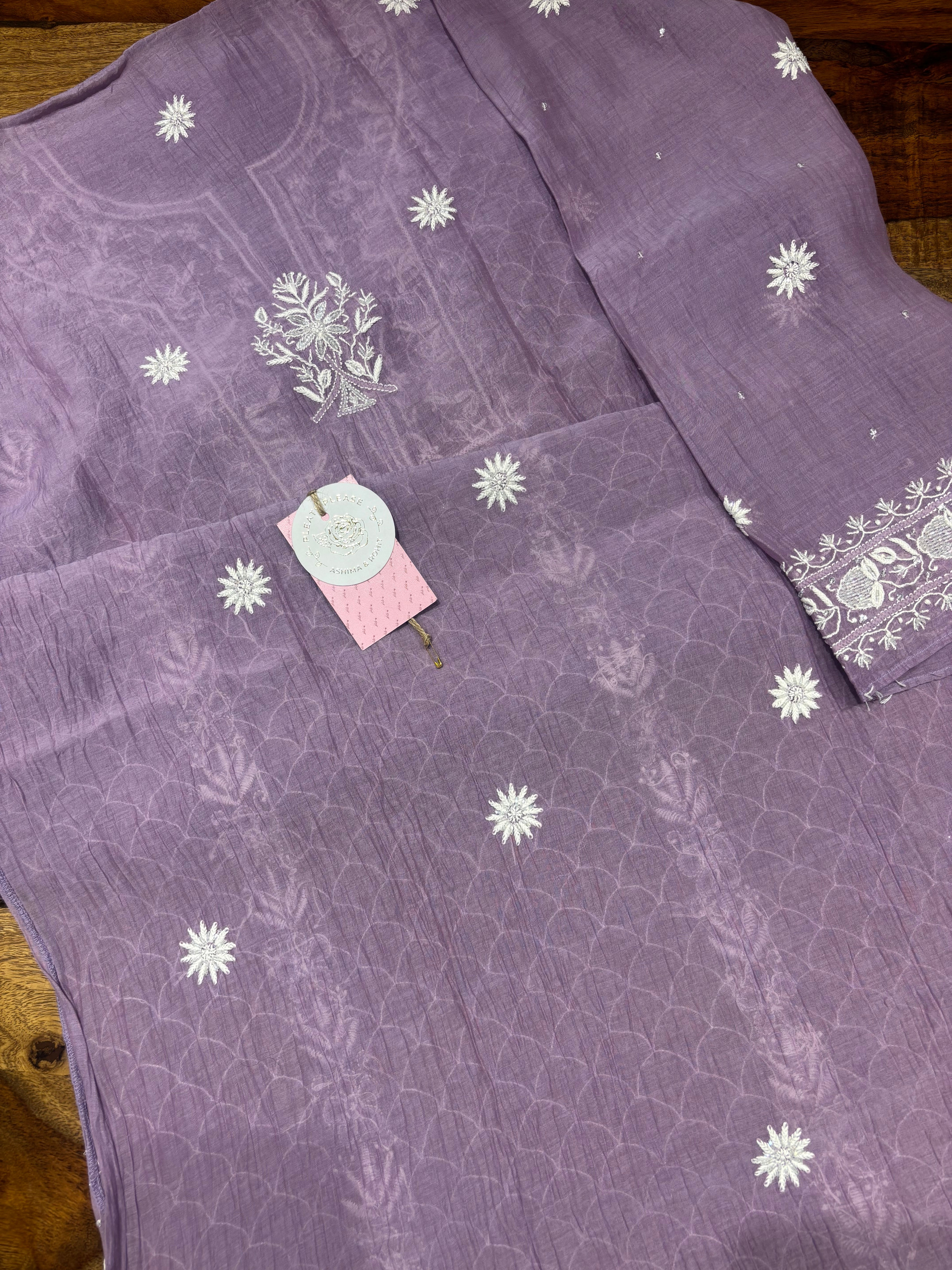 Lilac Chanderi Mul Chikankari Kurta & Dupatta Set