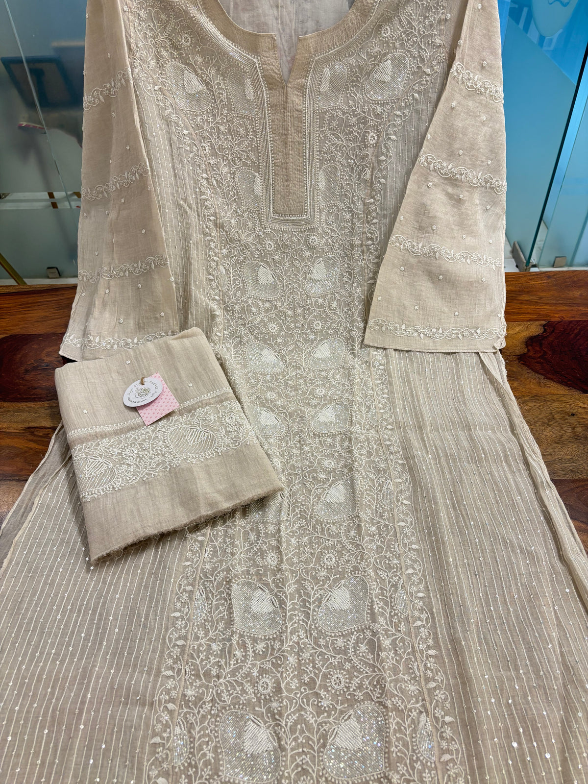 Dyeable Tissue Chikankari Kurta & Dupatta