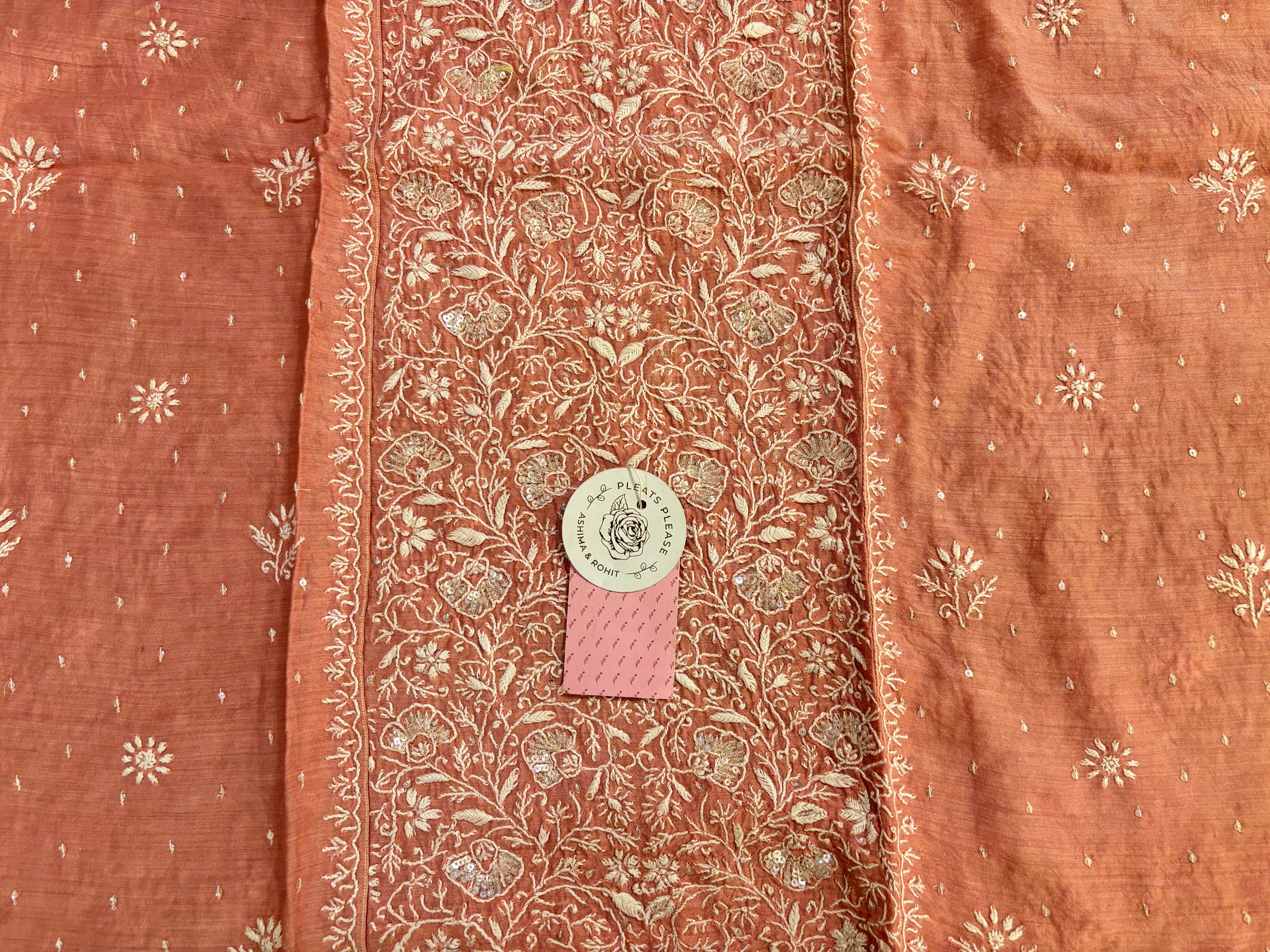 Baby Pink Monga Silk Chikankari Kurta & Dupatta
