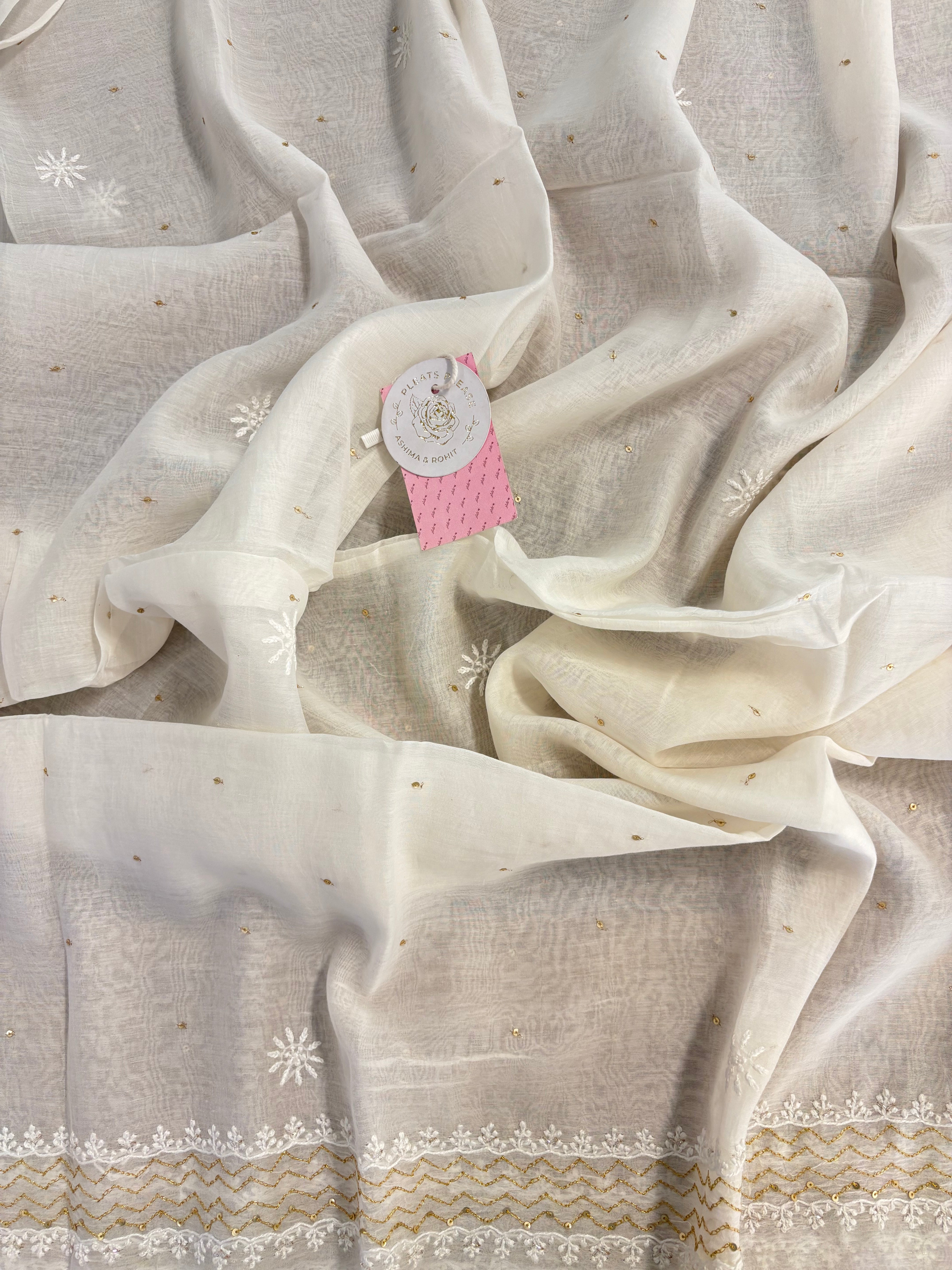 Dyeable Chanderi Mul Chikankari Kurta & Dupatta