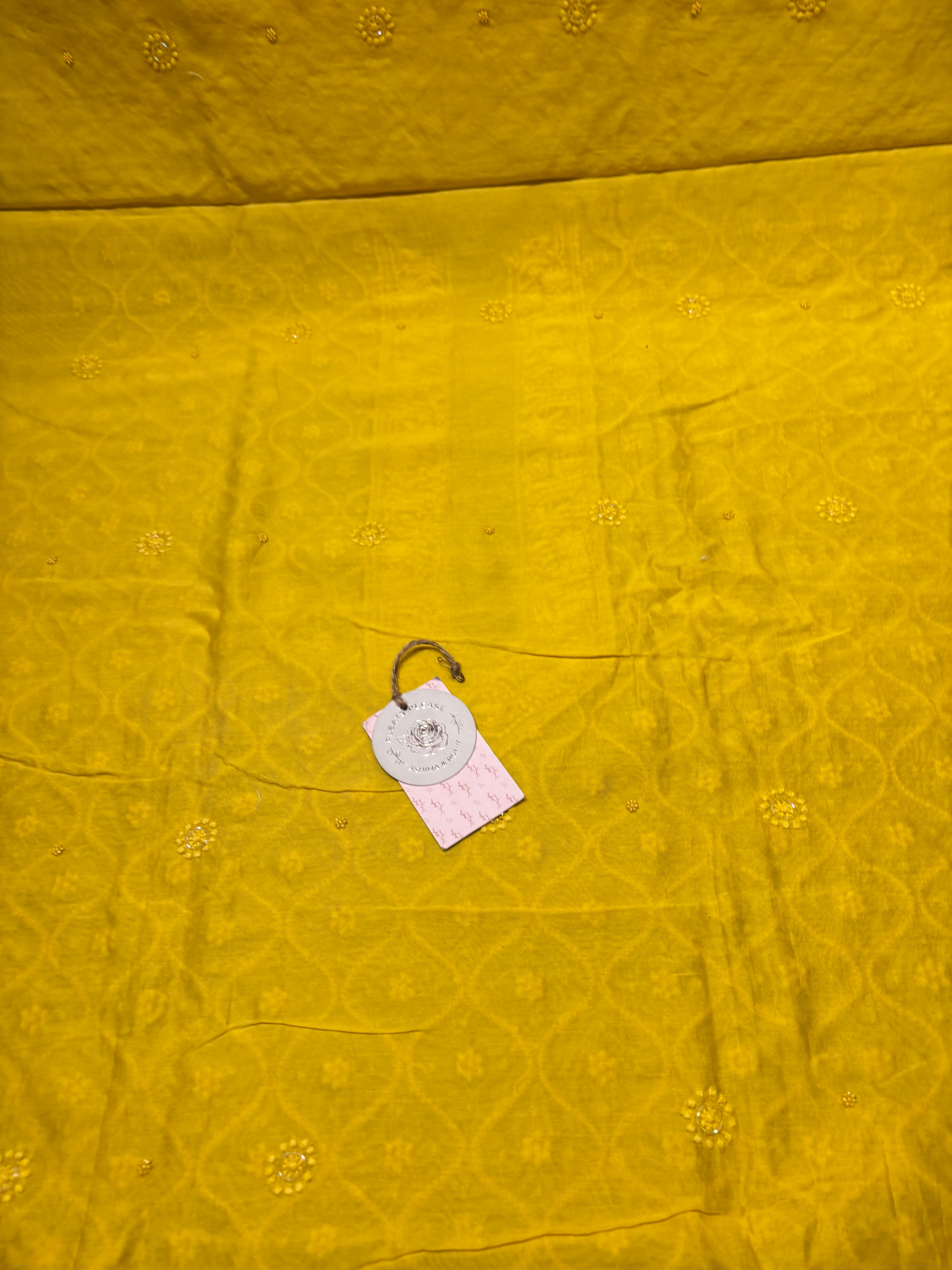 Yellow Chanderi Silk Chikankari Men’s Kurta Fabric