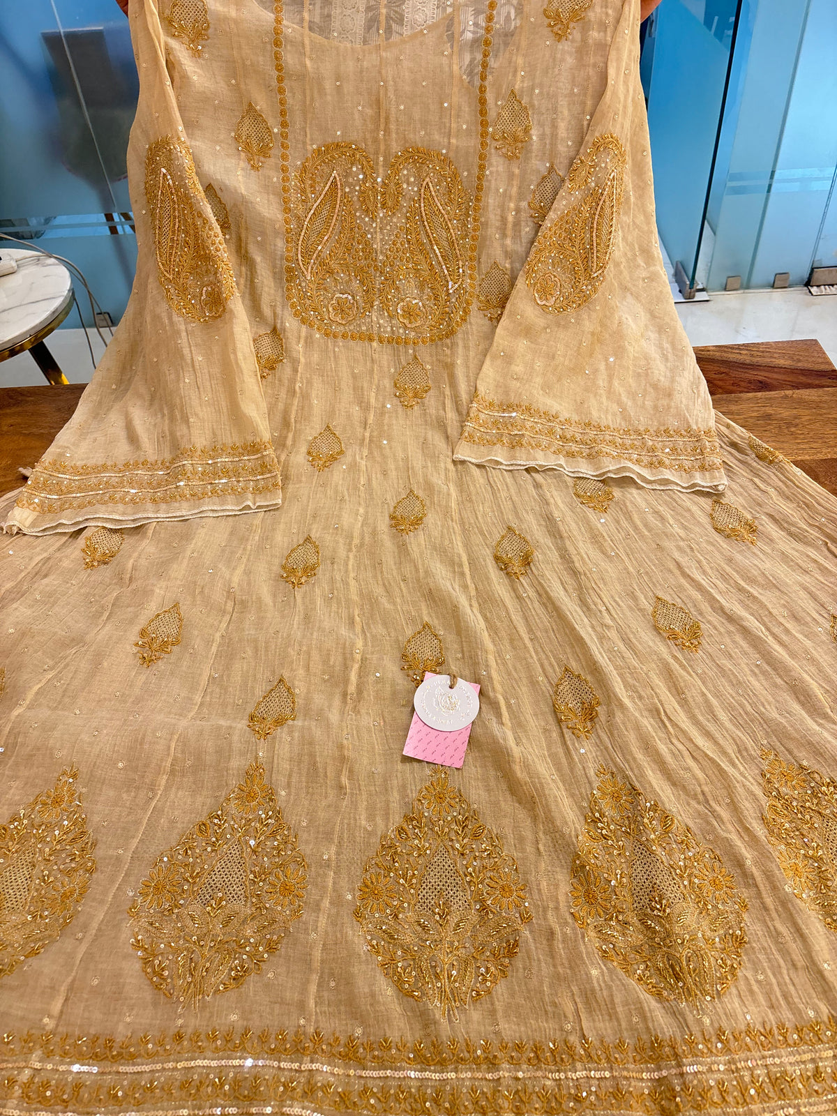 Dyeable Pure & Premium Tissue Jaal Chikankari Angrakha & Dupatta