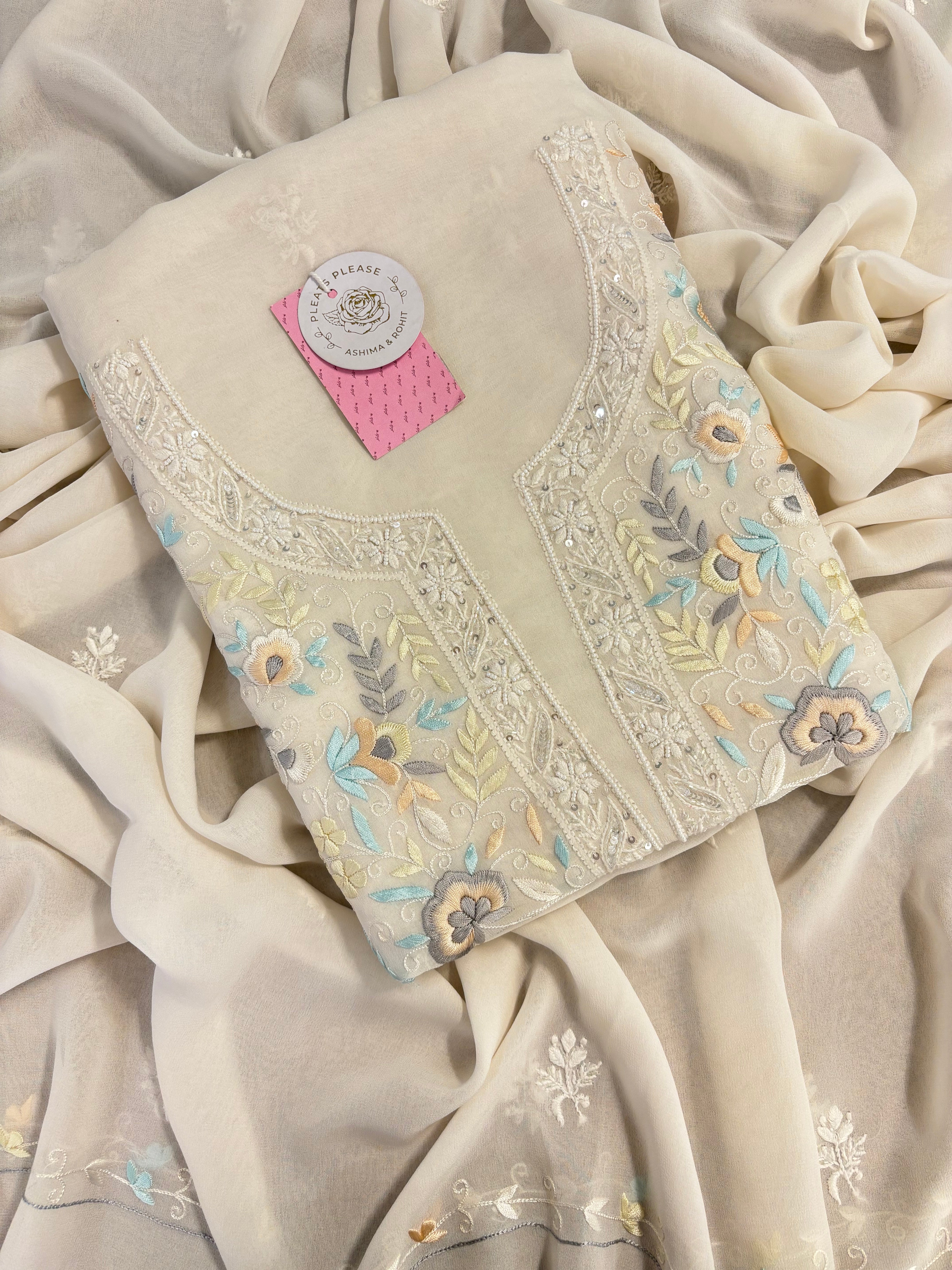Dyeable Pure & Premium Georgette Chikankari Kurta & Dupatta