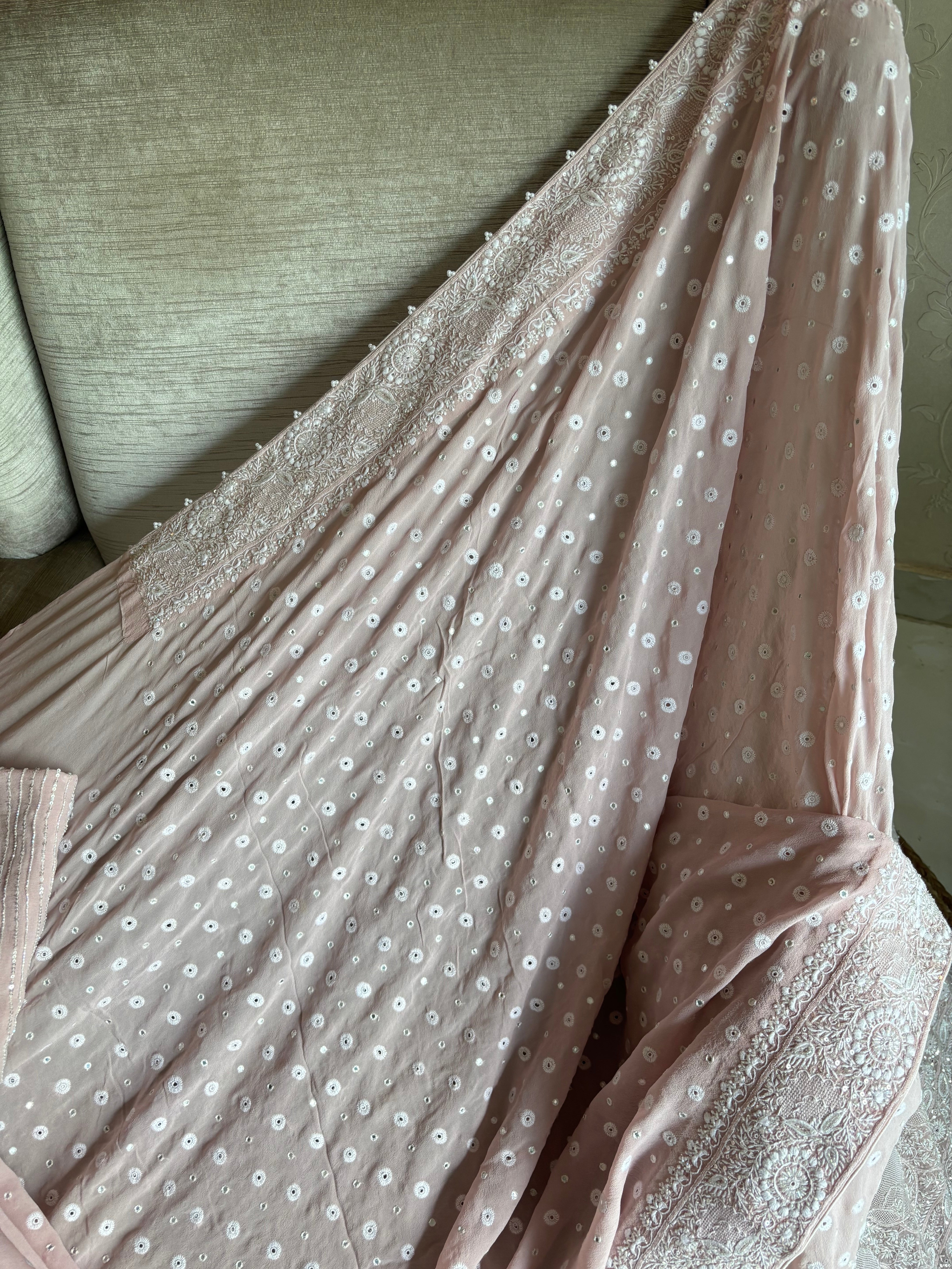 Dusty Pink Pure And Premium Georgette Saree And Blouse