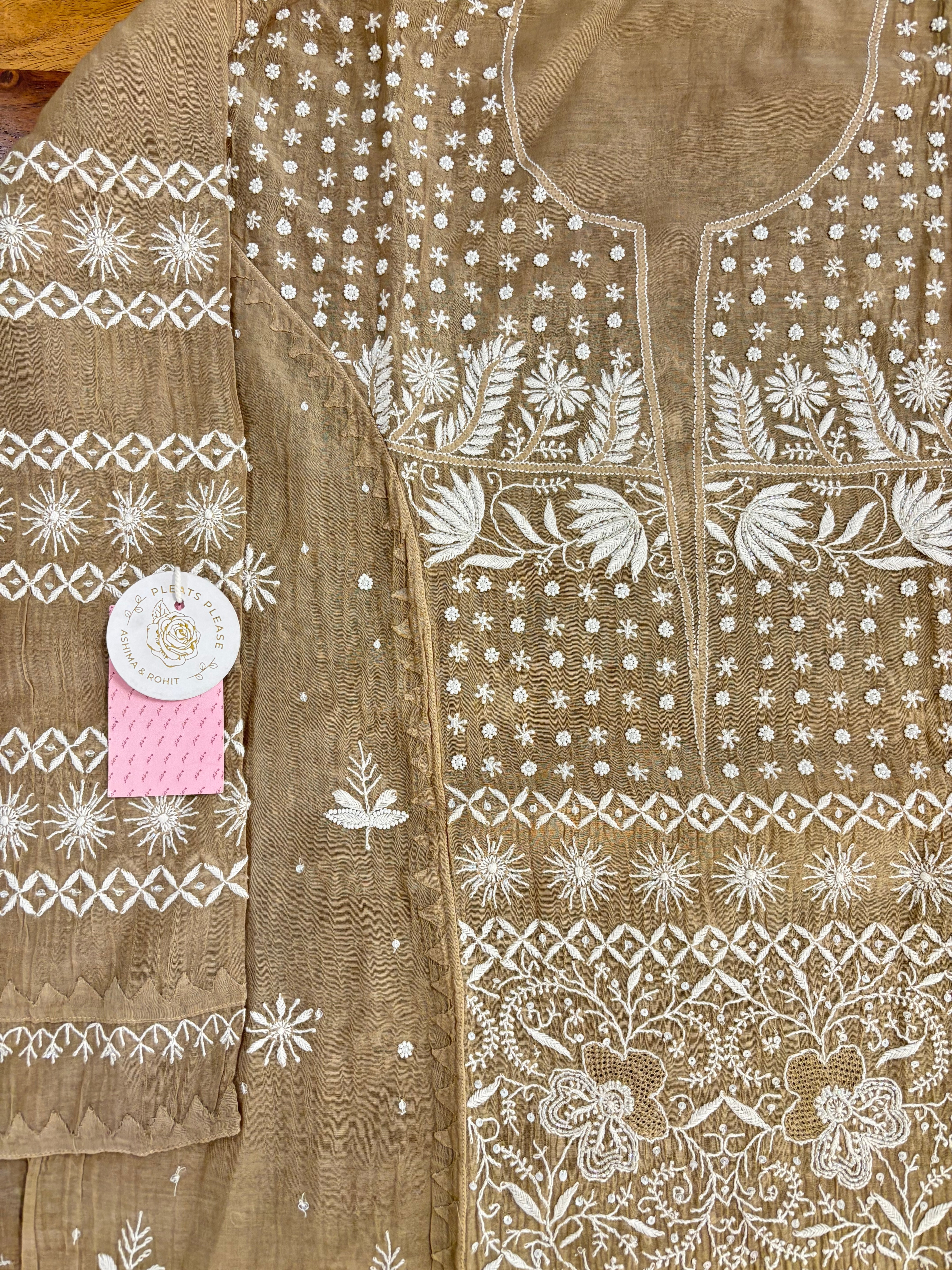 Camel Brown Chanderi Mul Chikankari Kurta & Dupatta