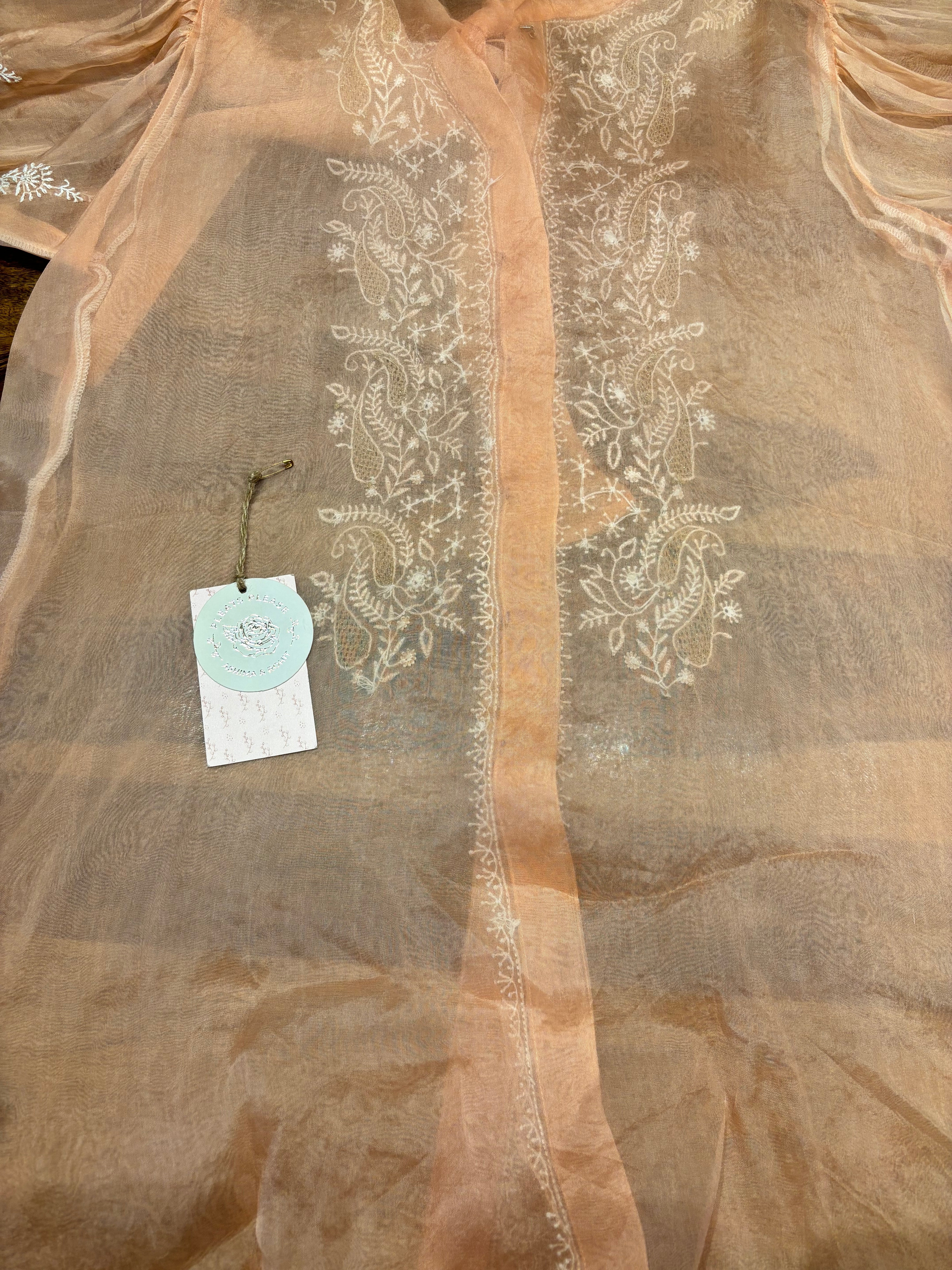 Peach Organza Silk Chikankari Shirt
