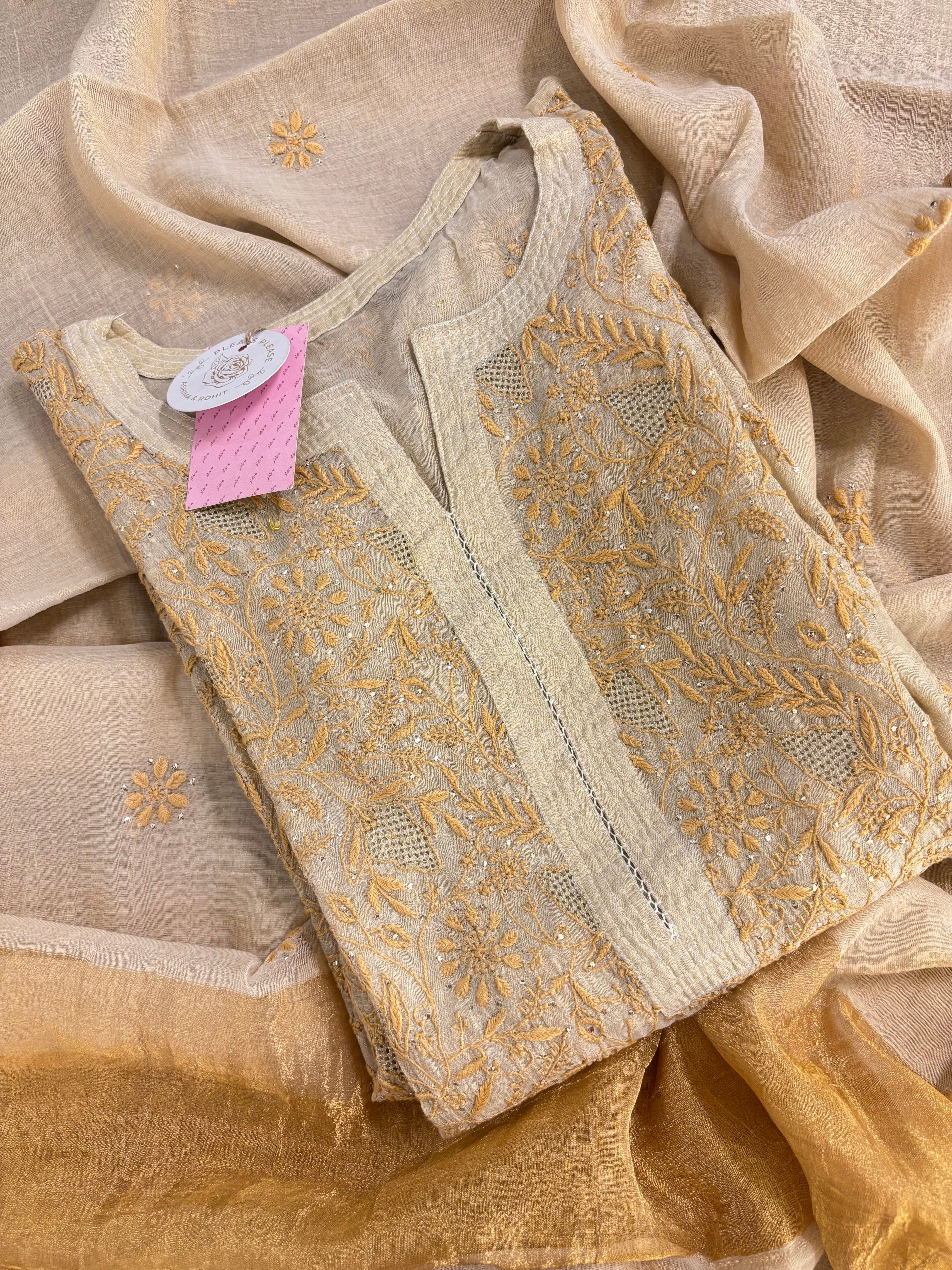 Dyeable Pure & Premium Tissue Chikankari Mukaish Kurta & Dupatta