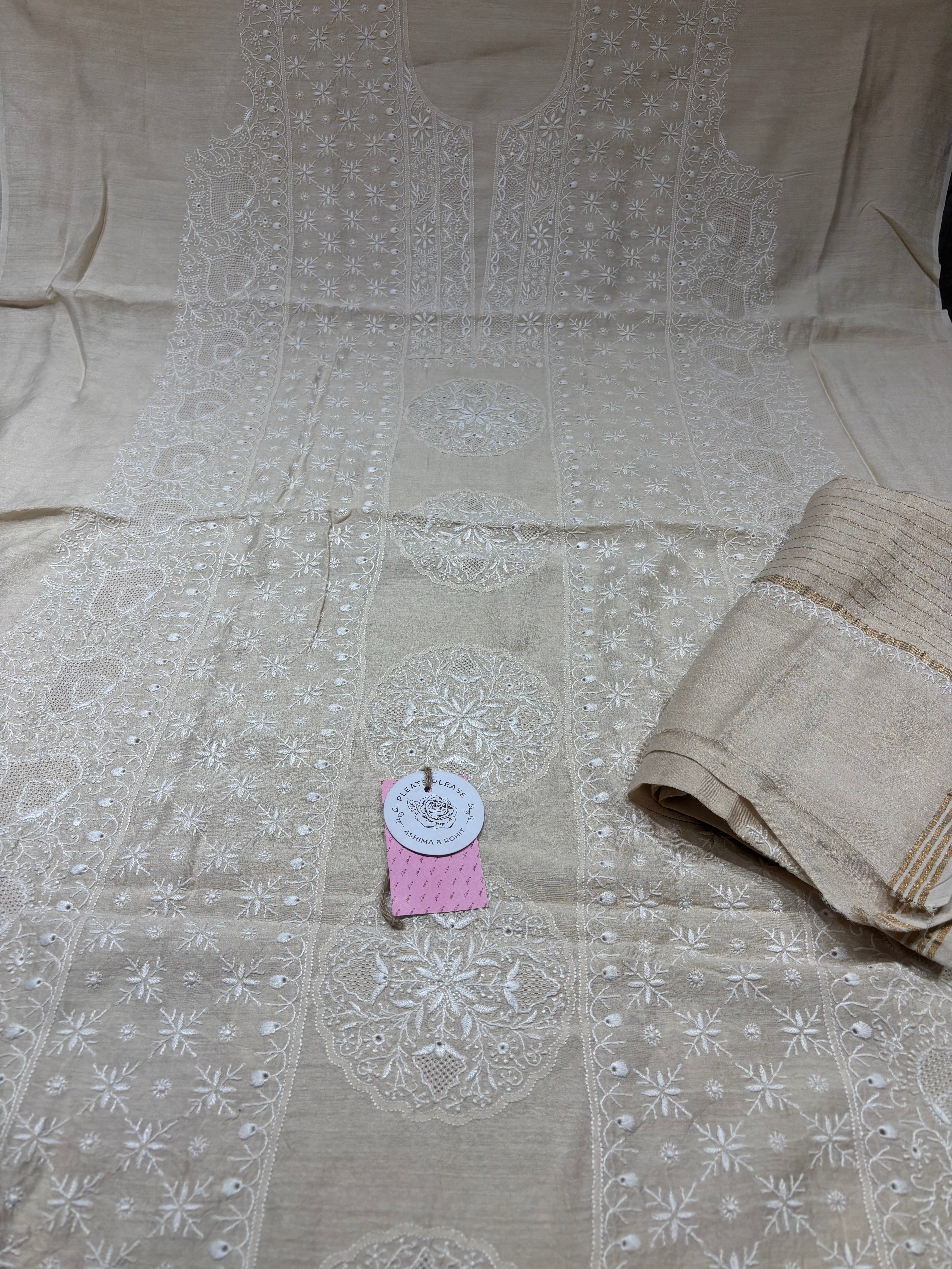 Dyeable Pure & Premium Monga Silk Chikankari Kurta & Dupatta Set