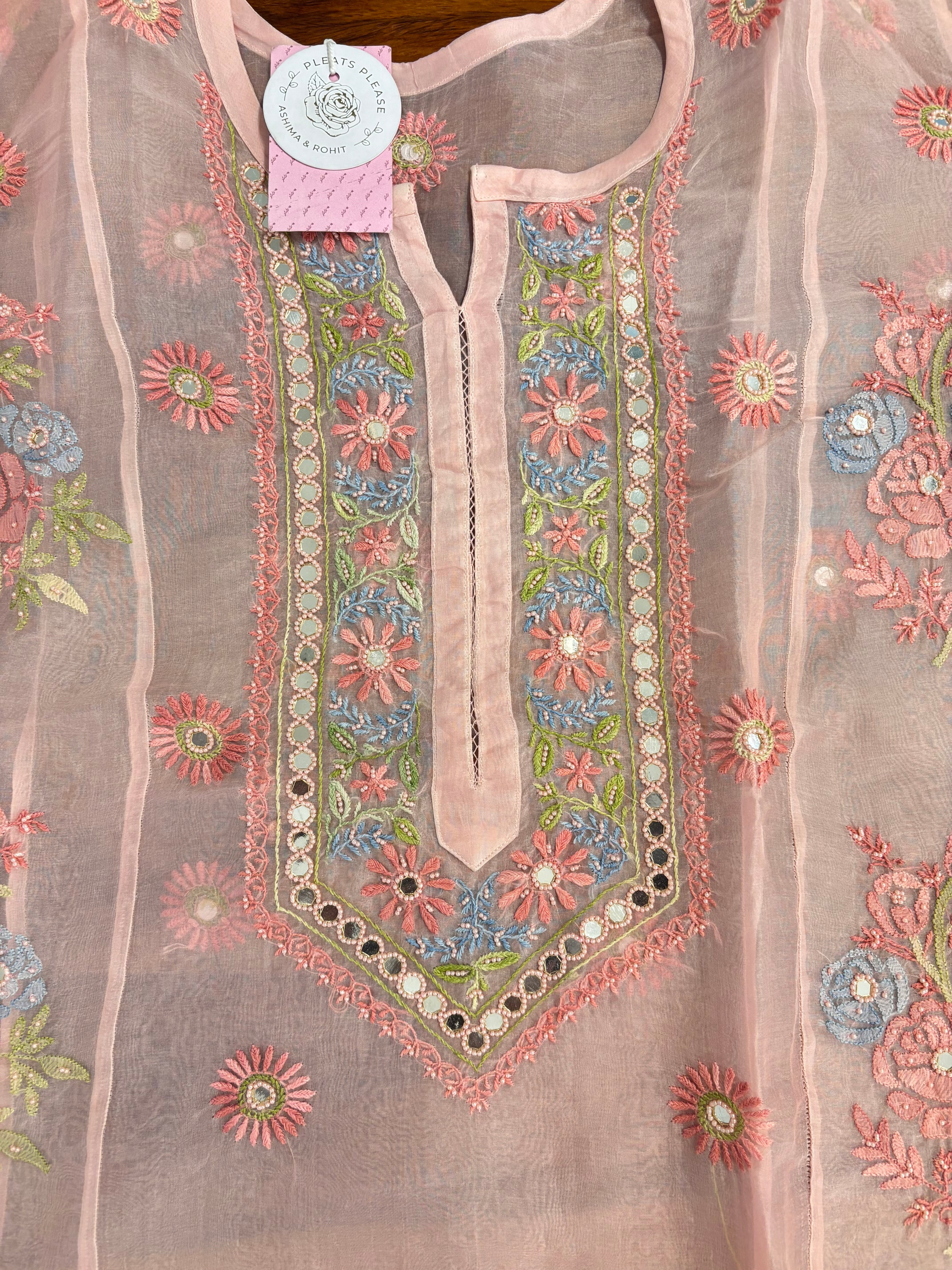 Rosewood Pure Organza Chikankari kurta & Dupatta