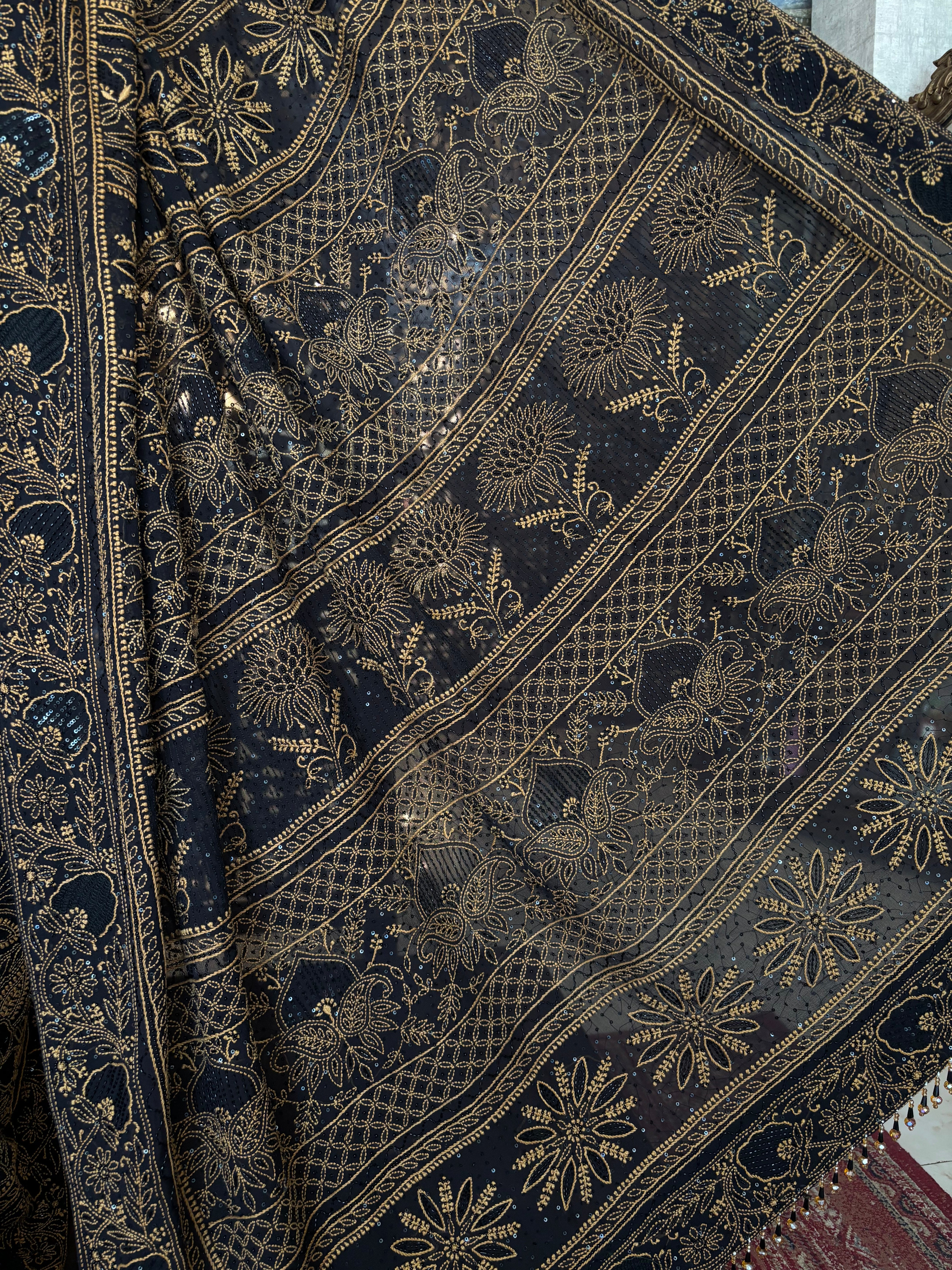Black Pure & Premium Georgette Chikankari Saree