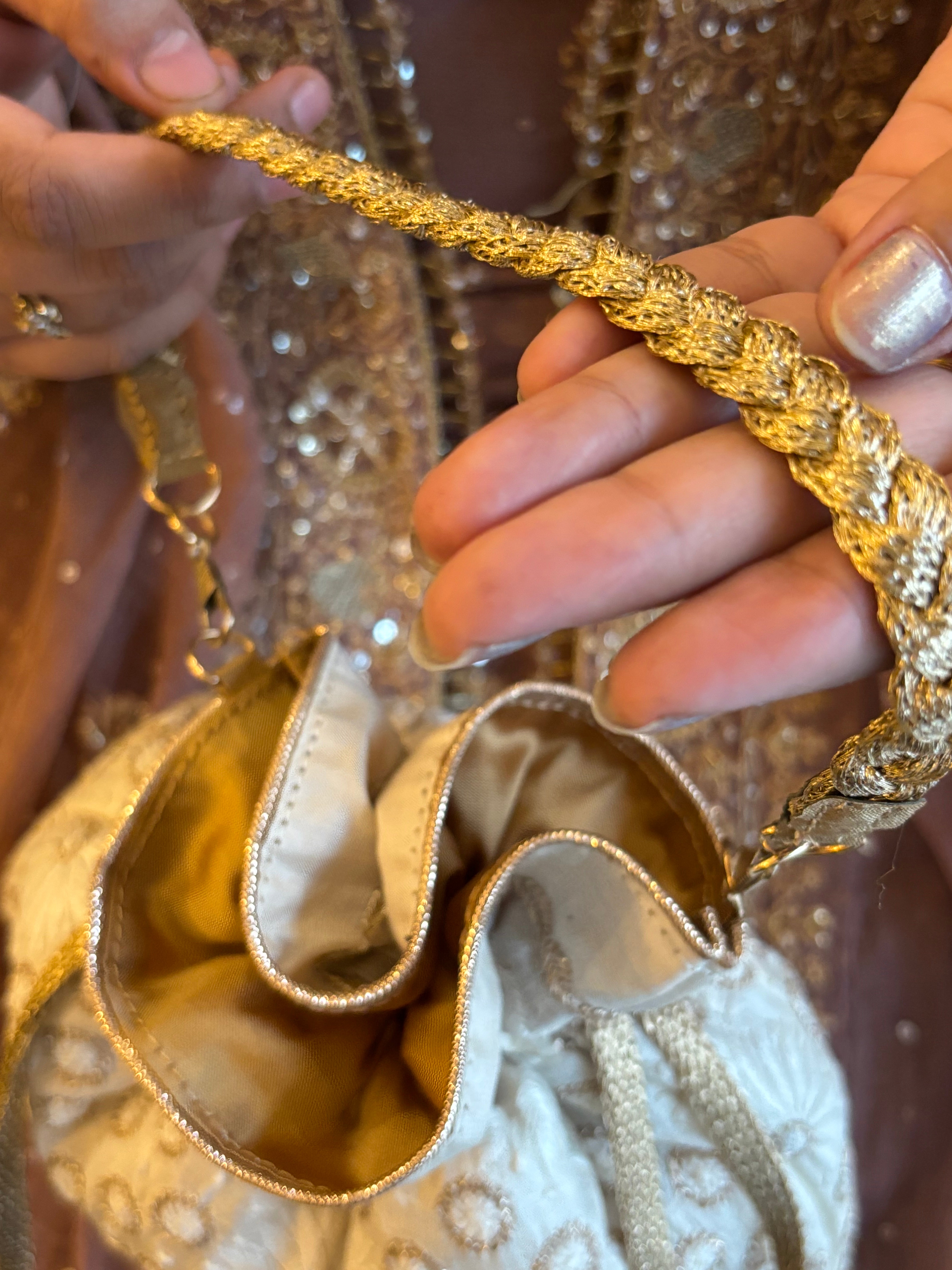 Ivory Chikankari Potli