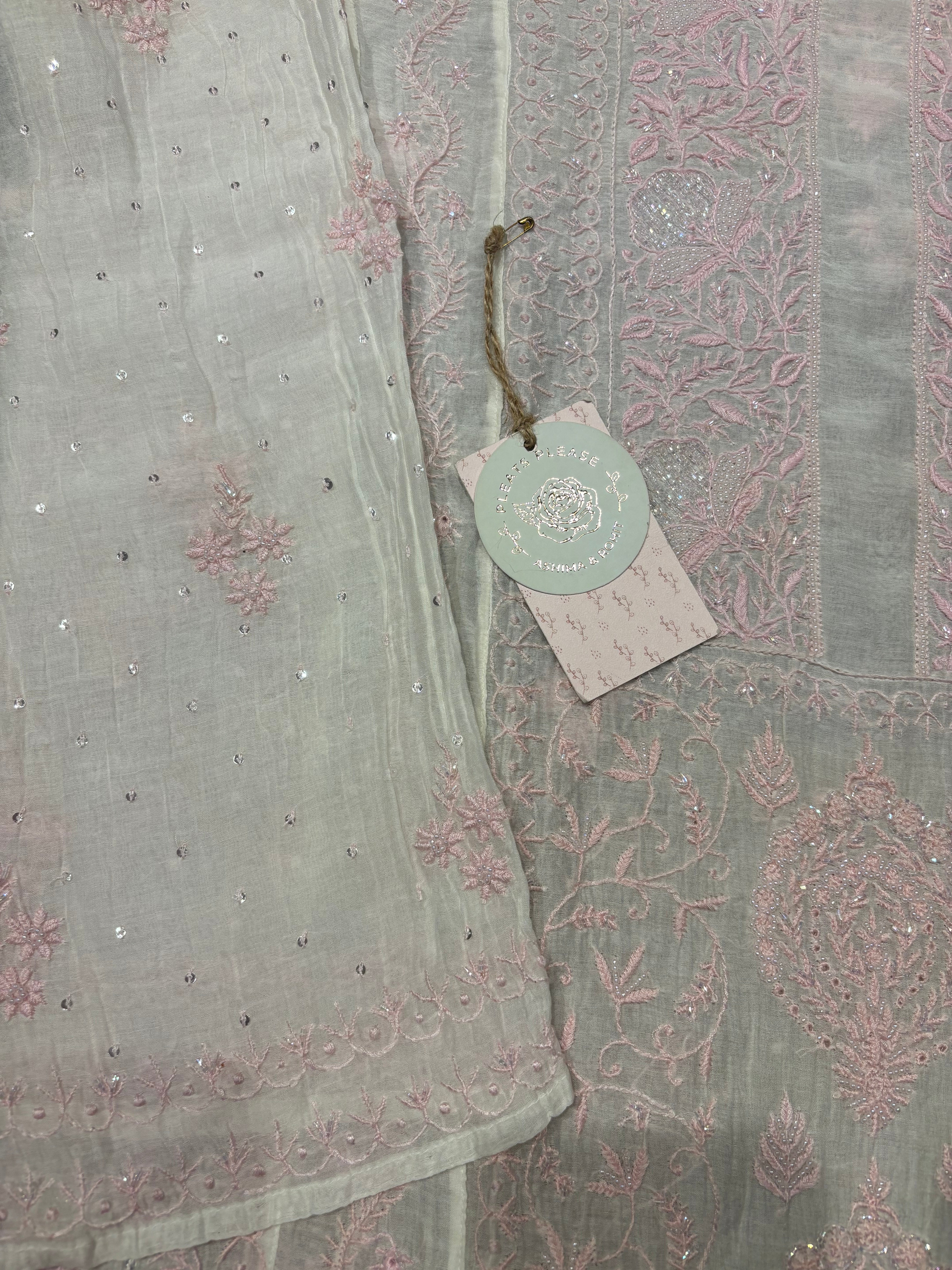 Dyeable Chanderi Mul Chikankari Kurta and Dupatta set
