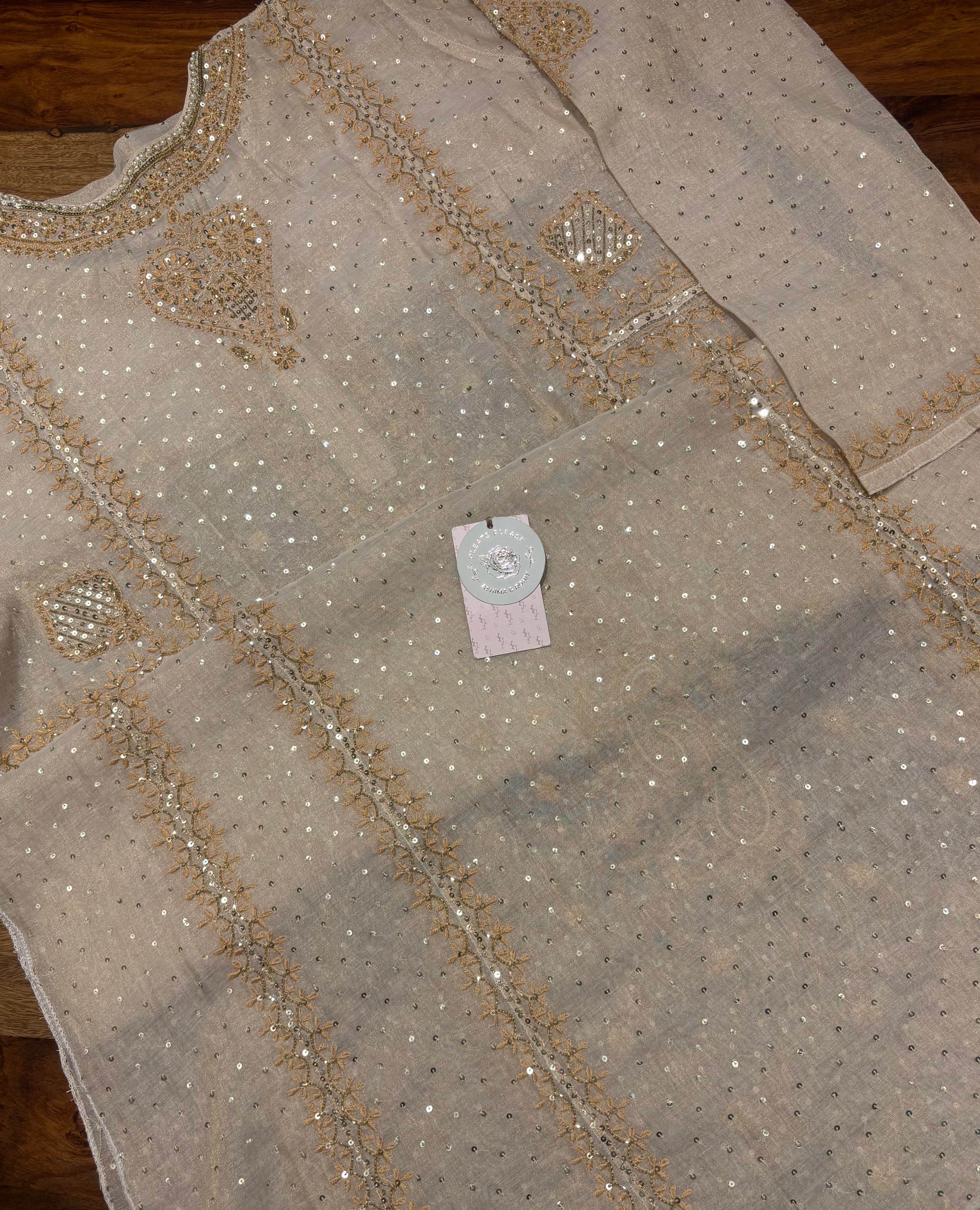 Dyeable Pure & Premium Tissue Chikankari A- Line Anarkali & Dupatta Set Pearl Neckline