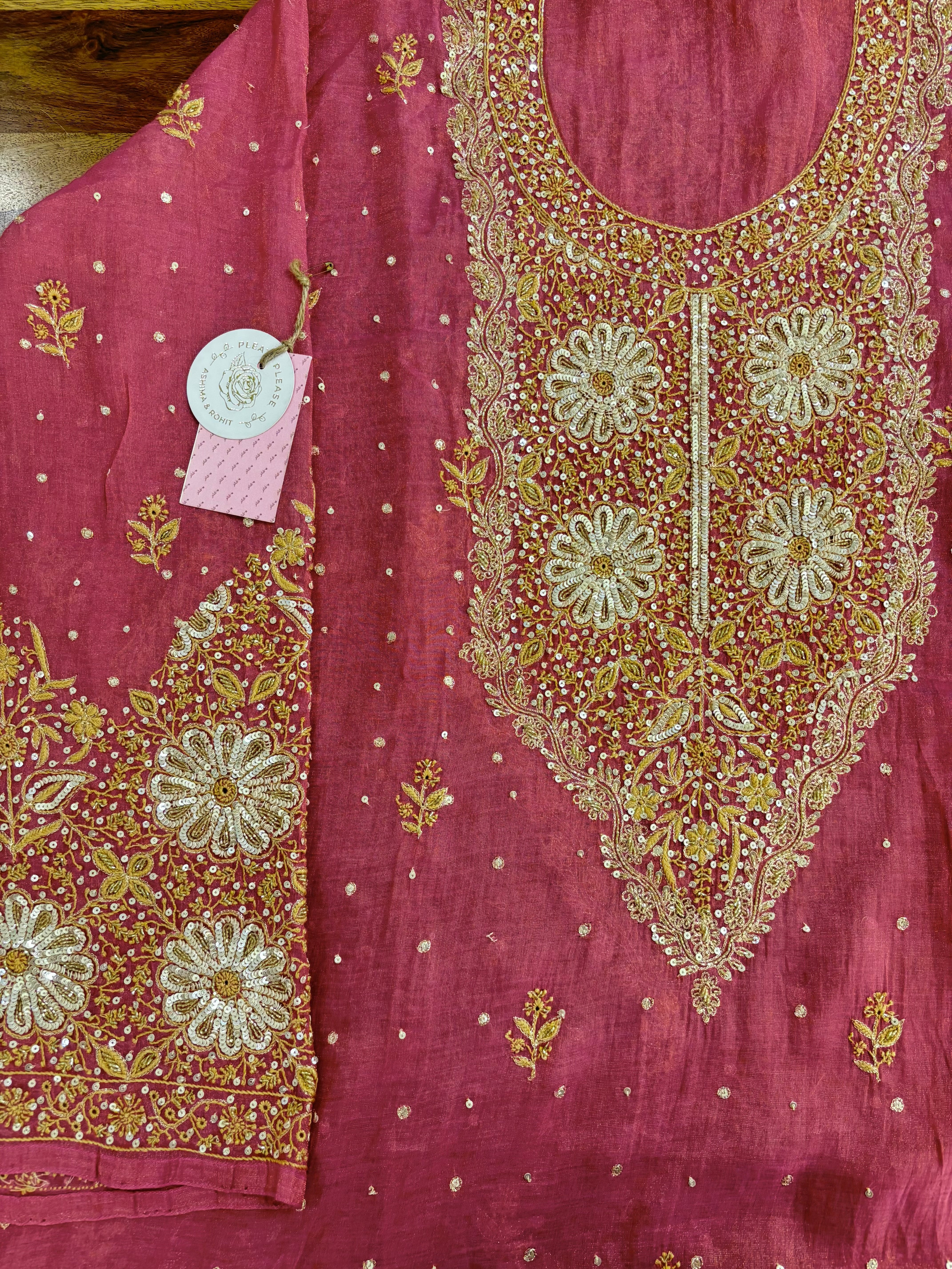 Rose Pink Pure & Premium Tissue Chikankari Kurta & Dupatta