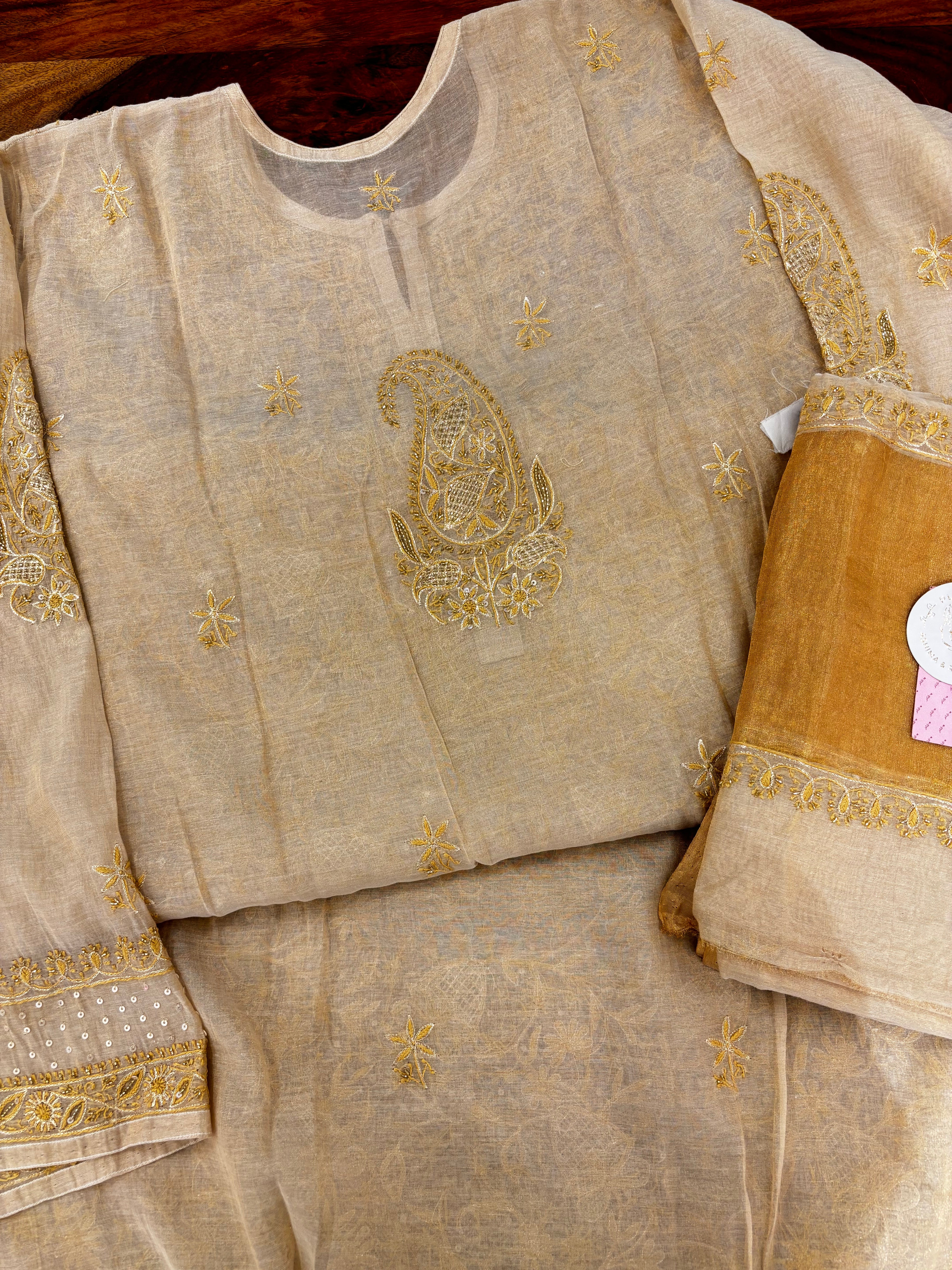 Dyeable Pure & Premium Tissue Heavy Jaal Chikankari Kurta & Dupatta