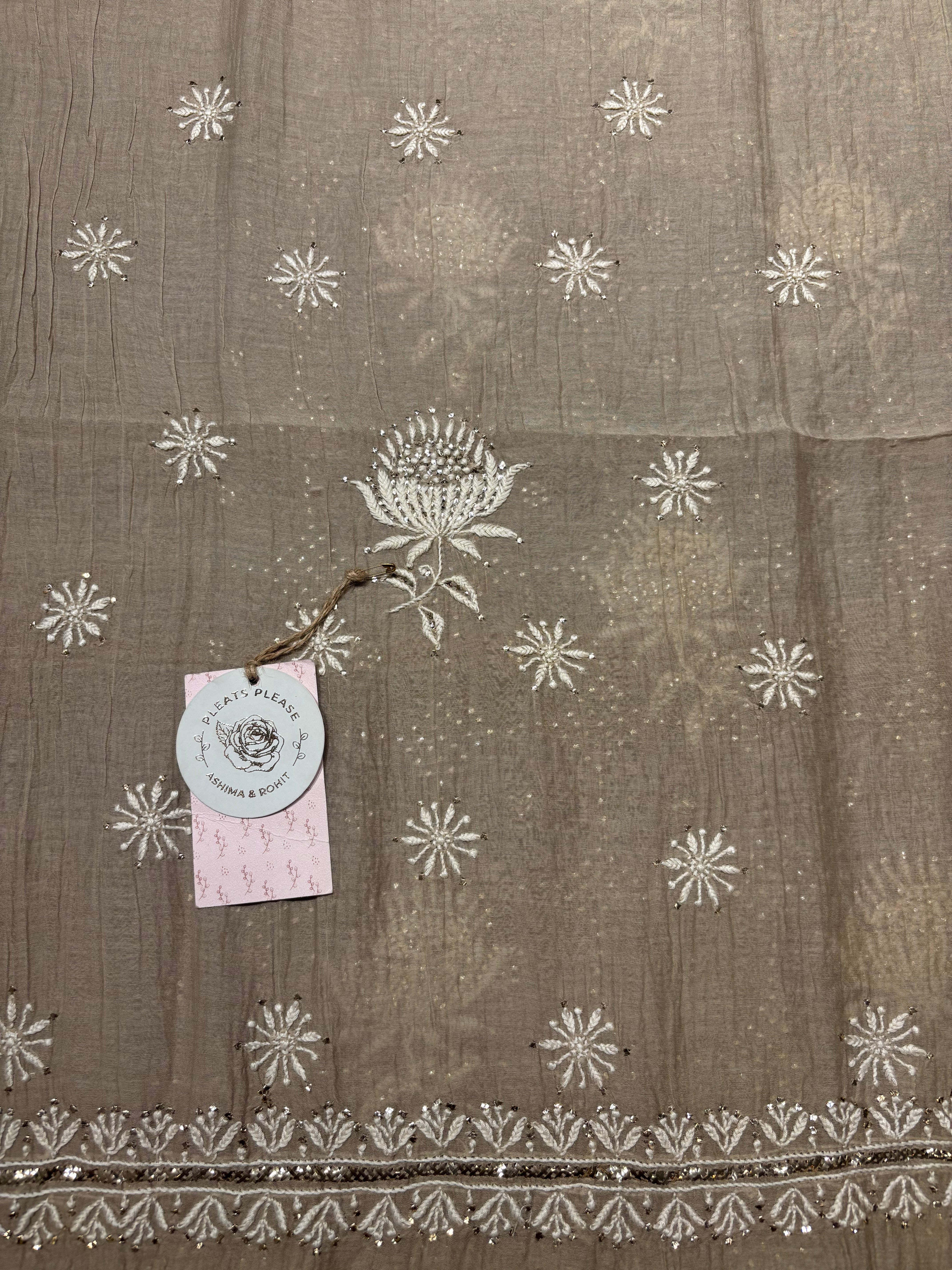 Mocha mousse Chanderi Mul Chikankari kurta and Dupatta Fabric