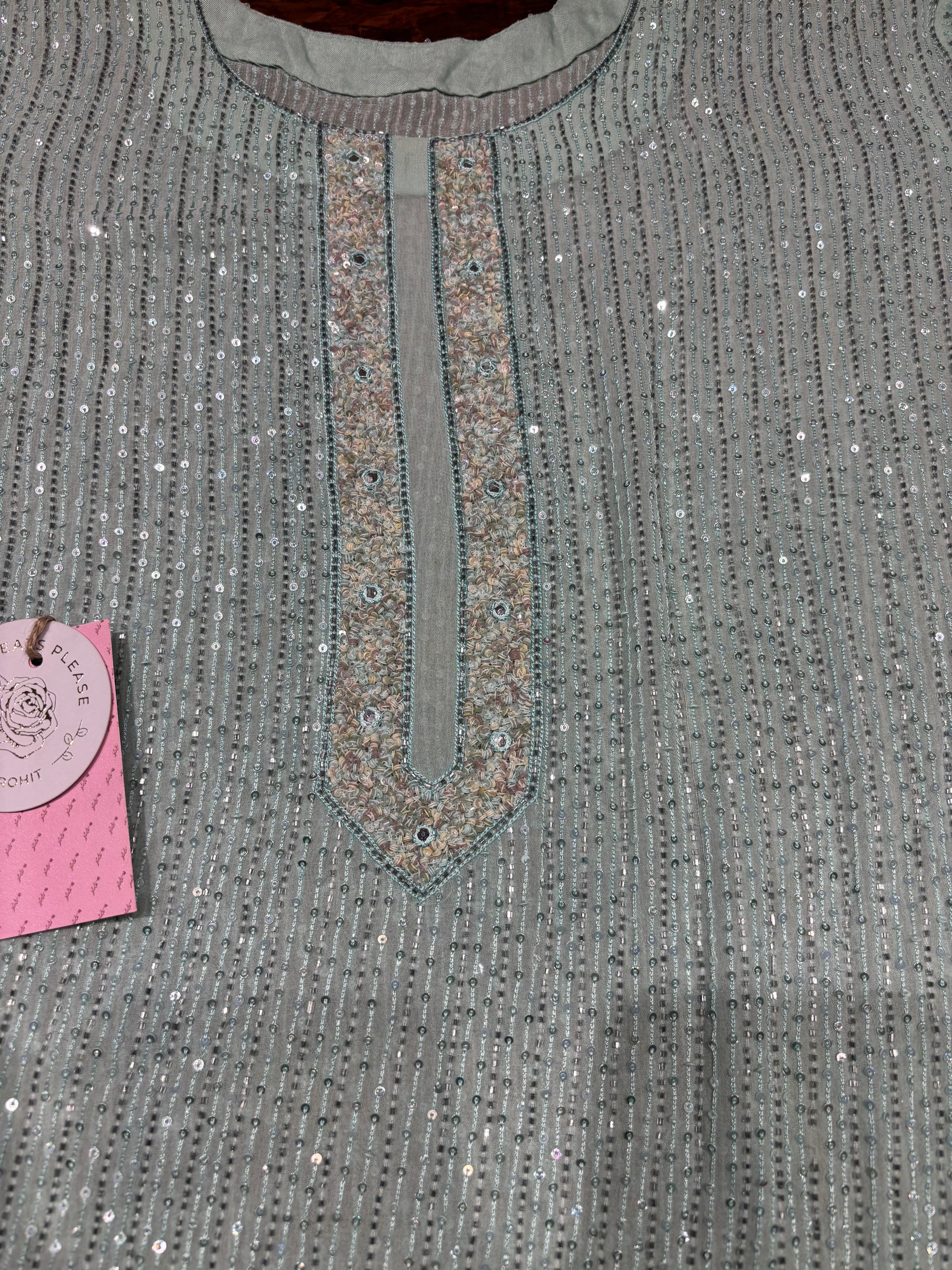 Sea Foam Pure and Premium Georgette Chikankari Kurta and Dupatta Set