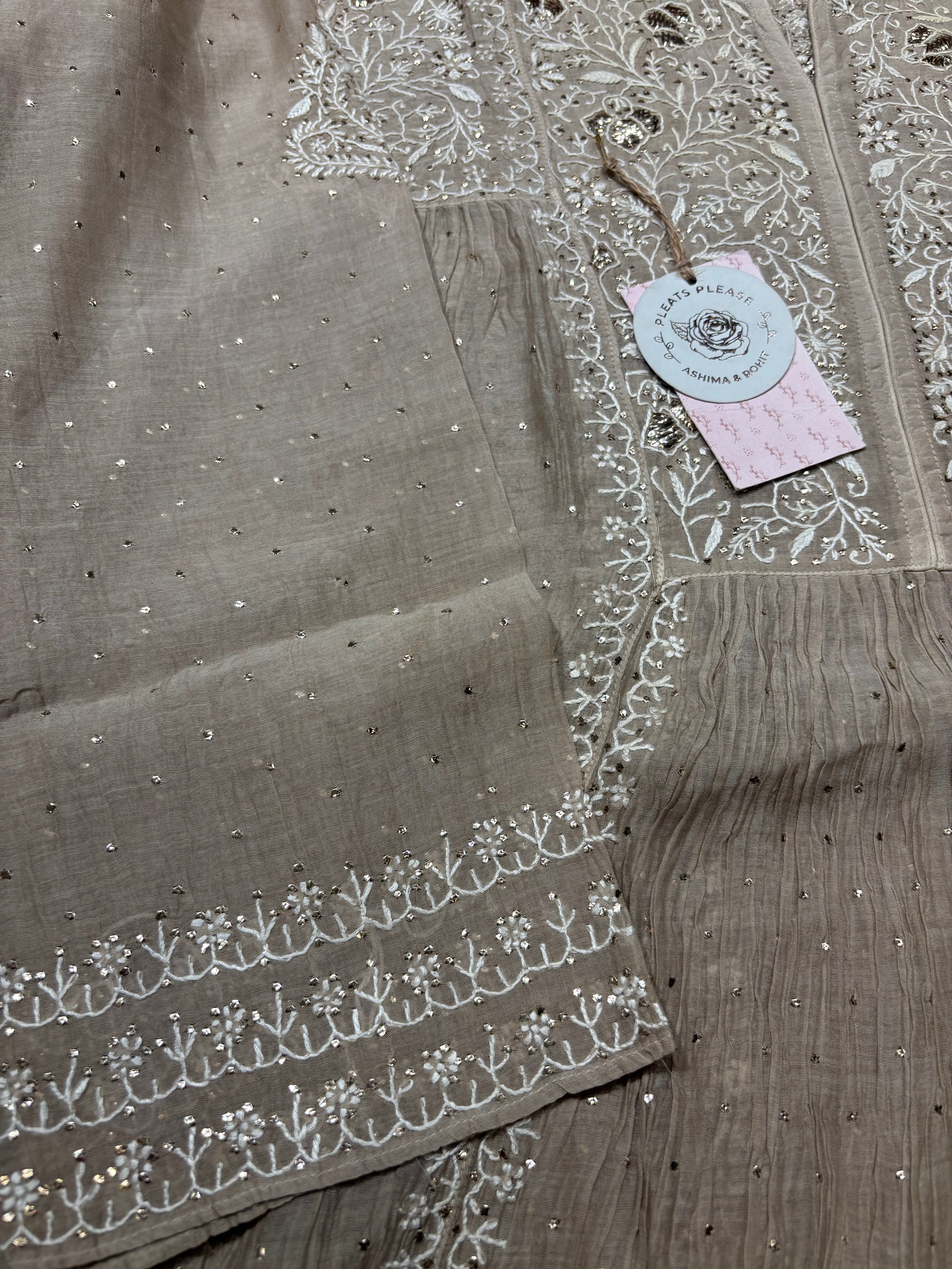 Mocha Mousse Chanderi Mul Chikankari Kurta and Dupatta set