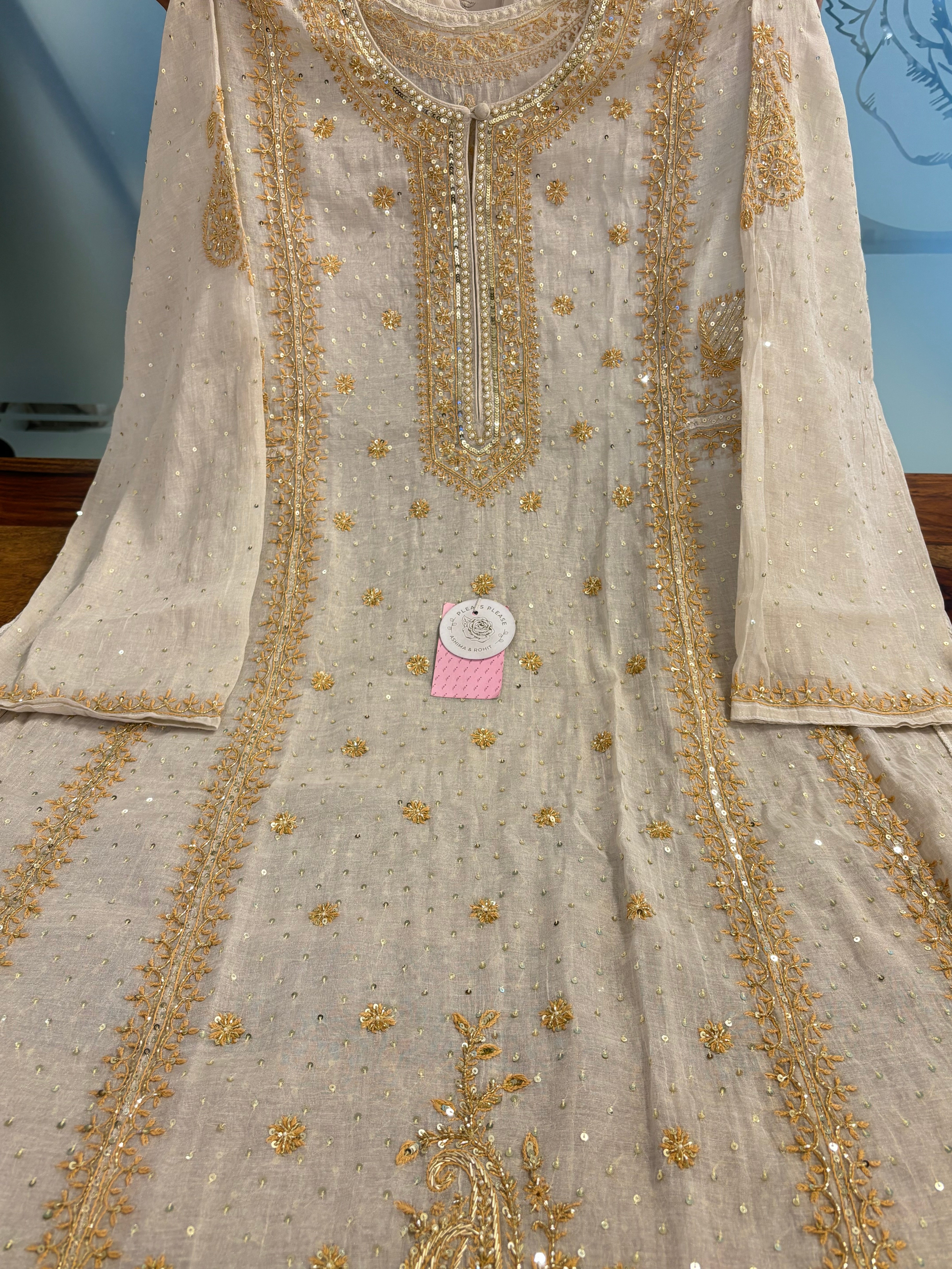 Dyeable Pearl Neckline Pure Tissue Chikankari A line Anarkali & Dupatta