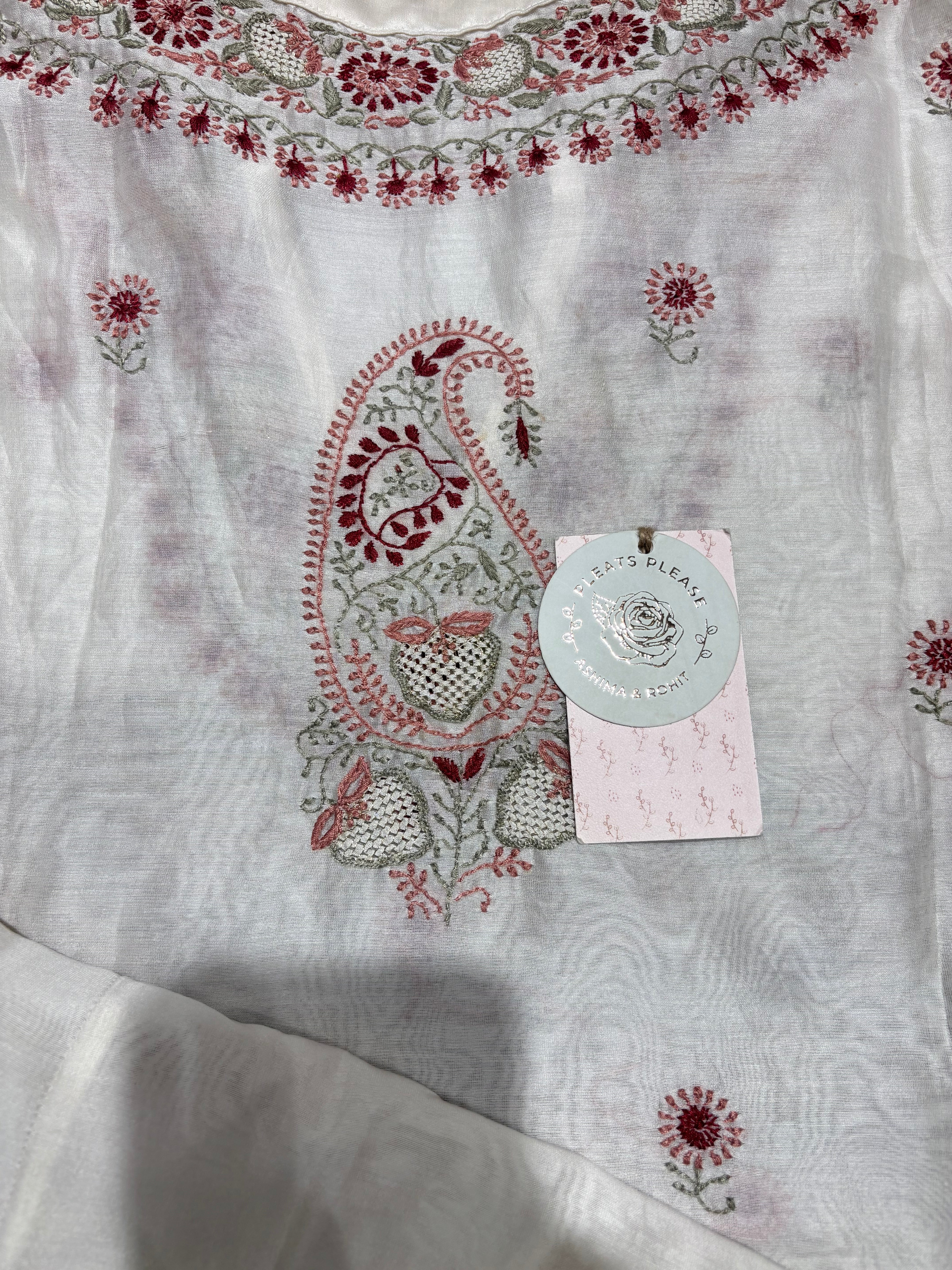 Dyeable chanderi Silk Chikankari Choga Kurta