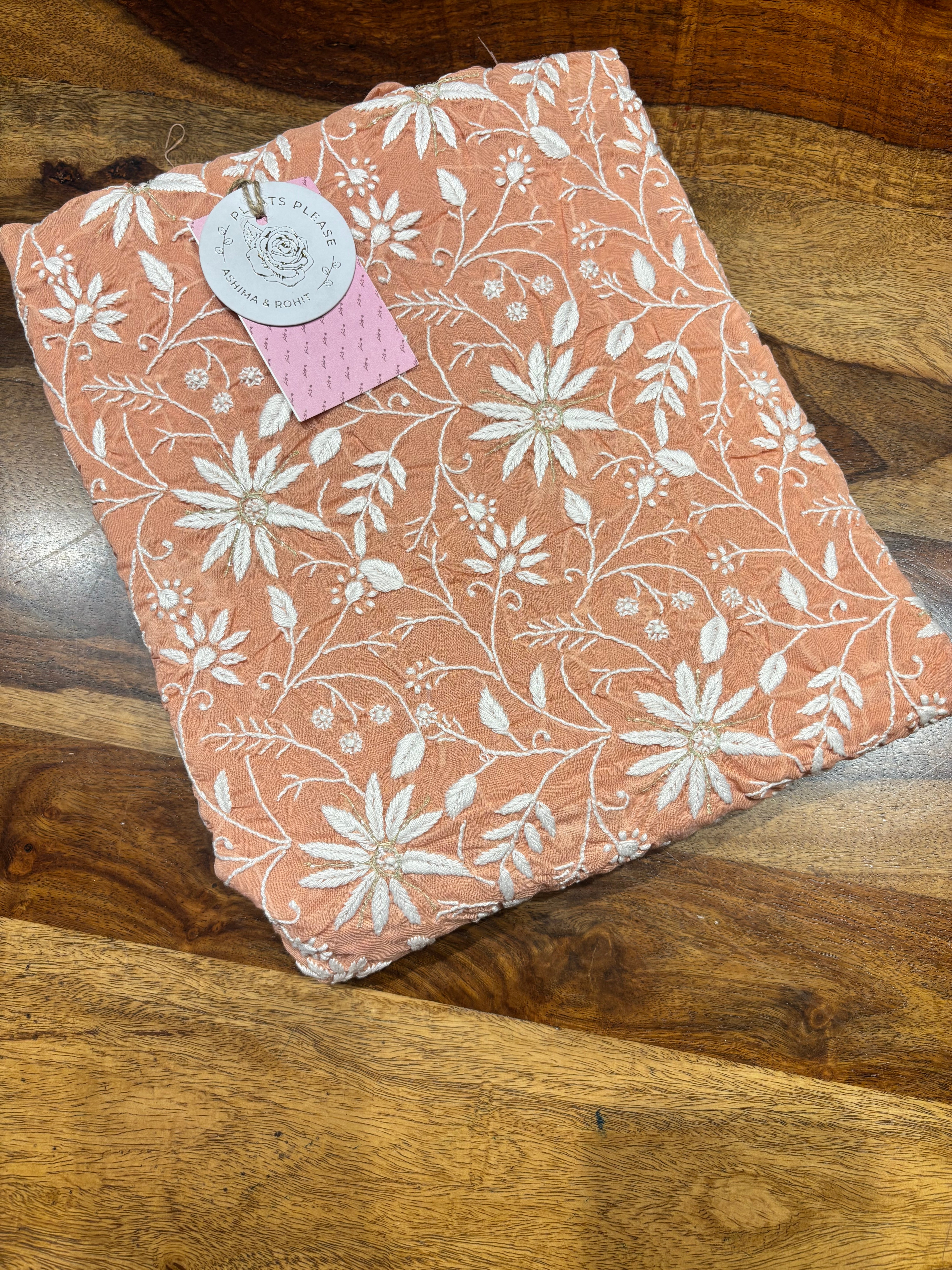 Peach Cotton Chikankari Kurta Fabric