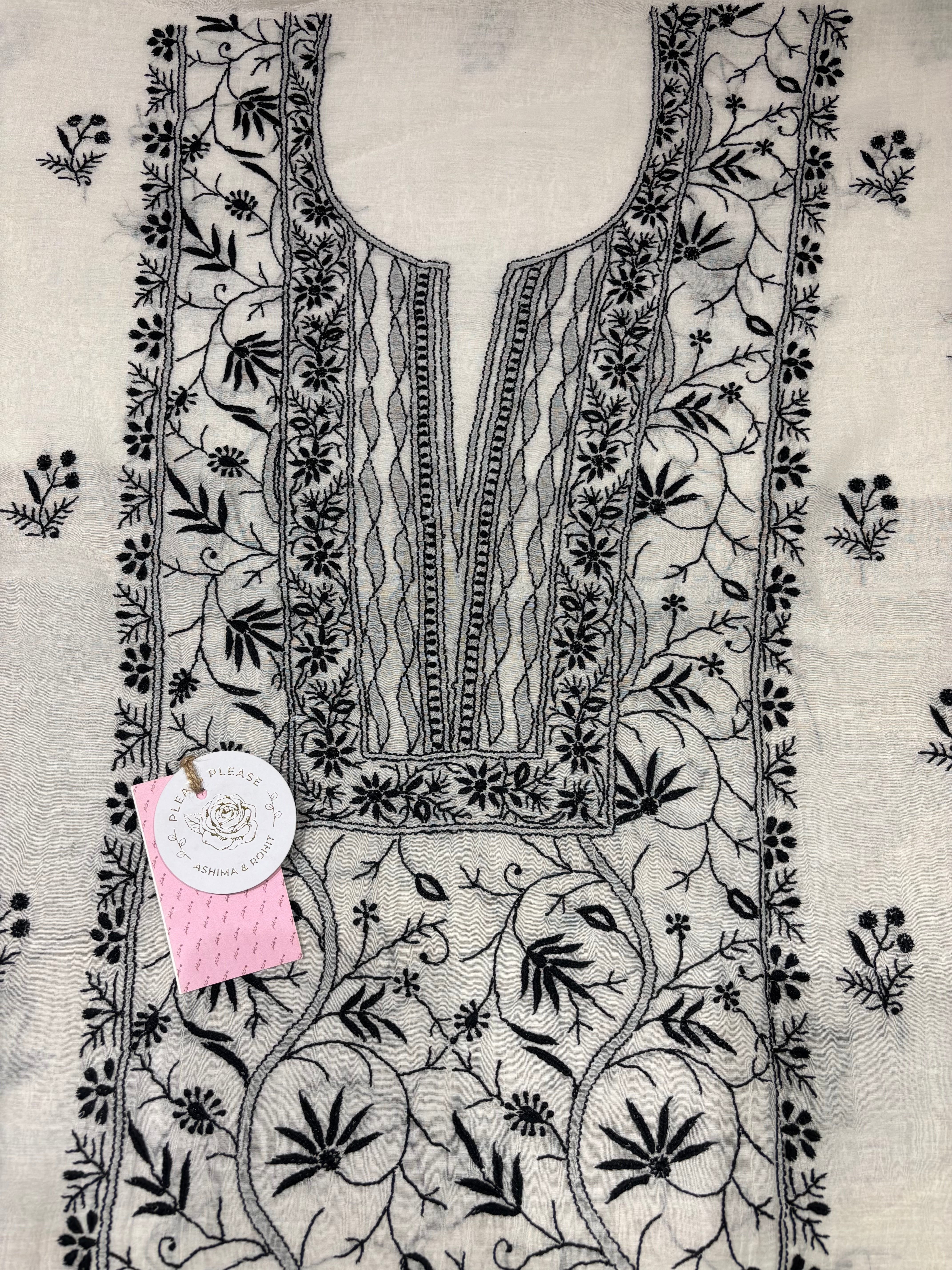 Dyeable Chanderi Mul Chikankari Kurta & Dupatta Fabric