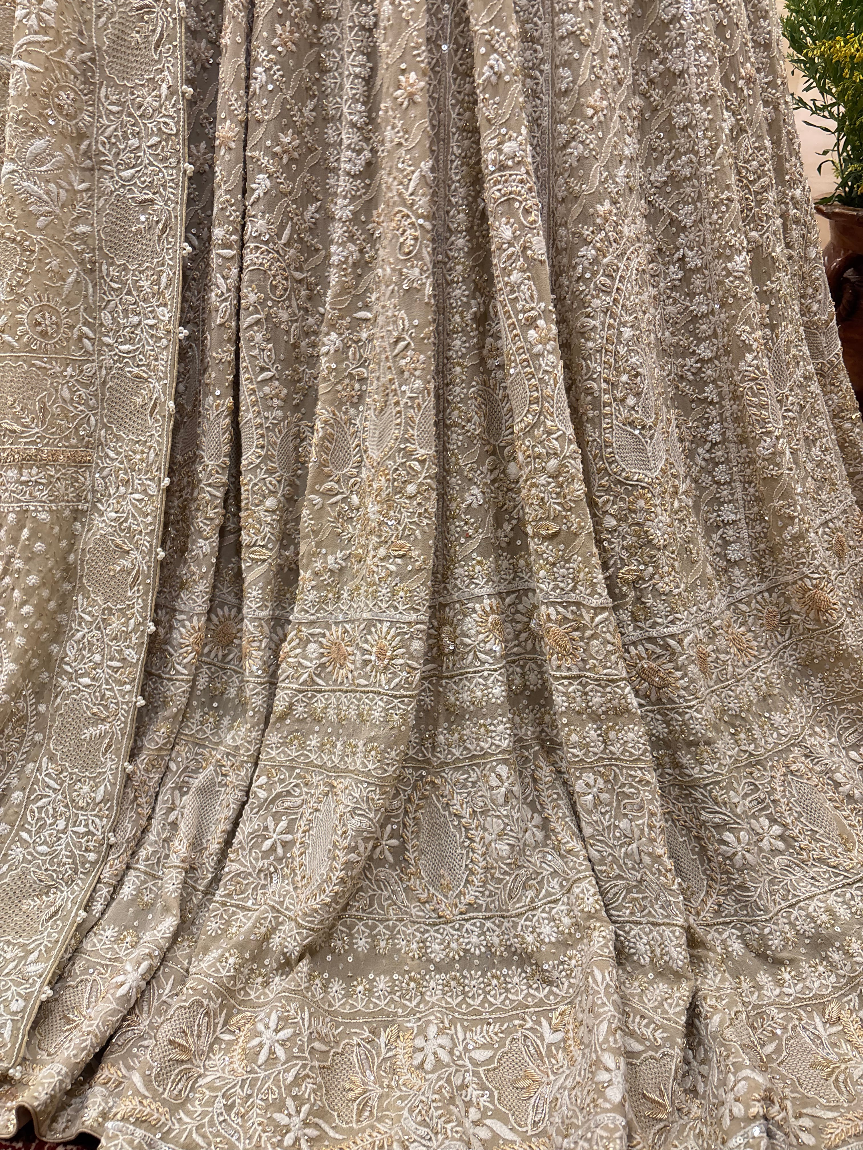 Brown Pure & Premium Georgette Chikankari Lehenga Set