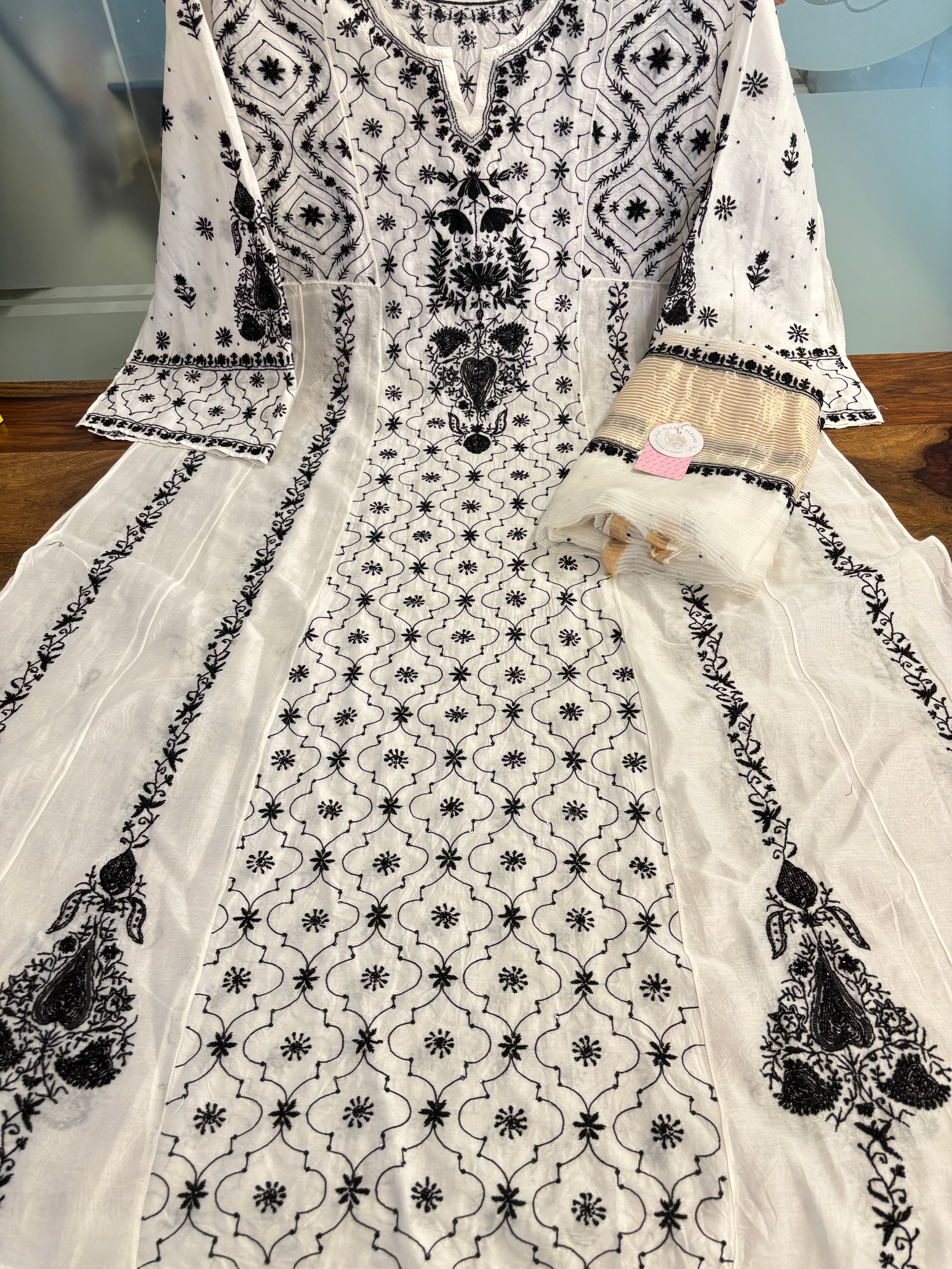 Dyeable Chanderi Chikankari Anarkali & Dupatta Set