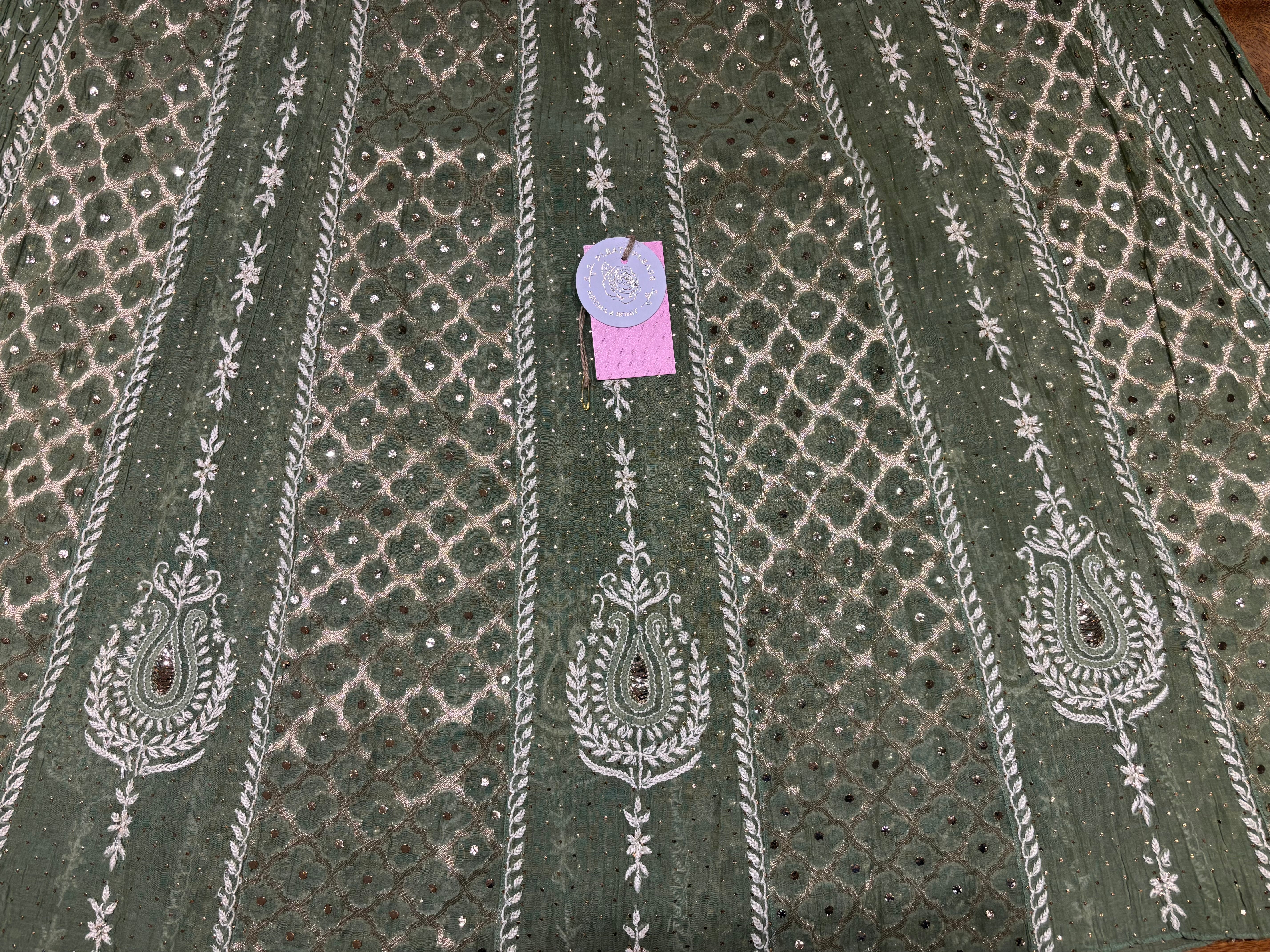 Olive Green Chanderi Mul Chikankari & Mukaish Anarkali & Dupatta Set